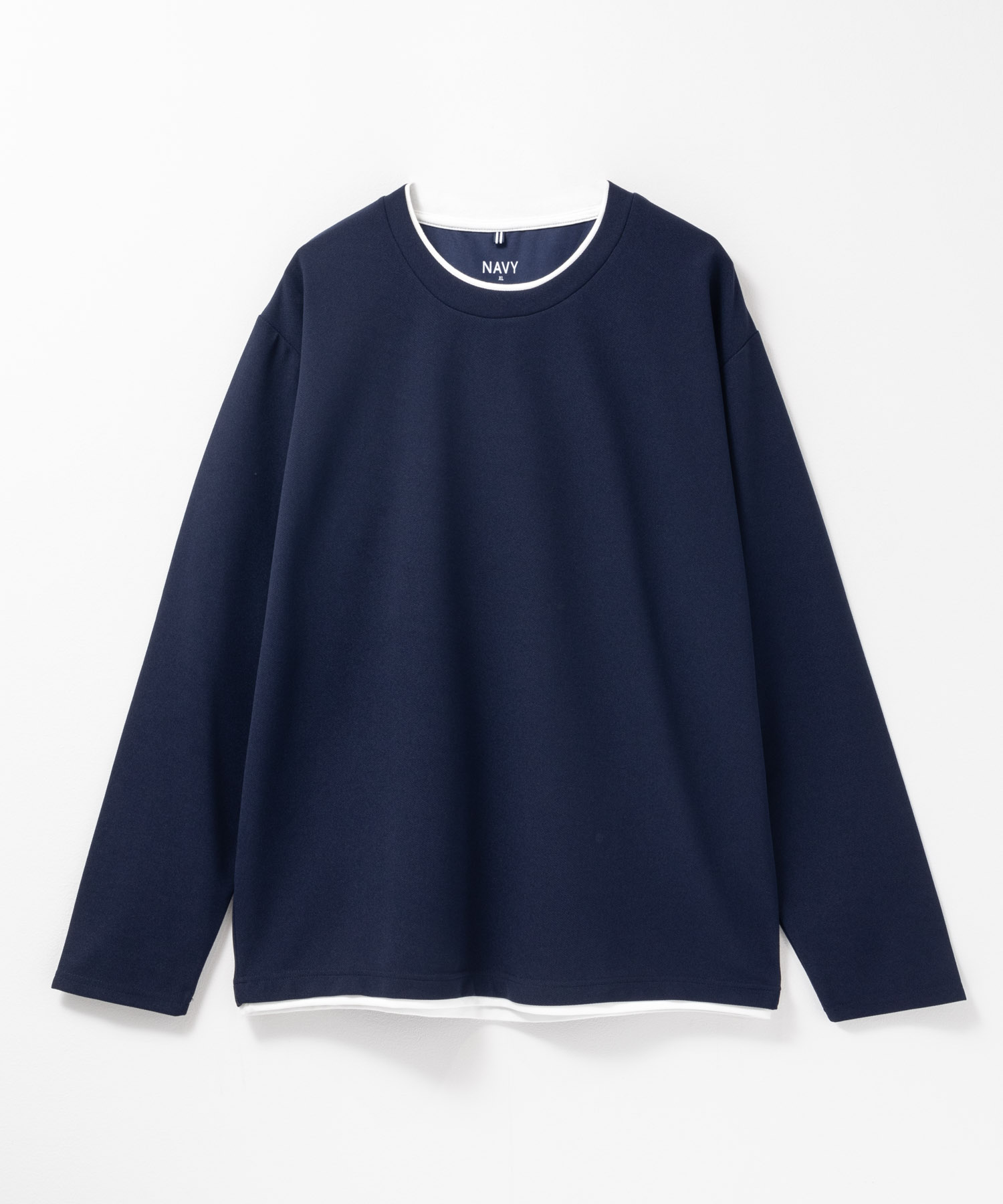 NAVY Tシャツ メンズ 長袖 ロンT フェイクレイヤード 無地 シンプル