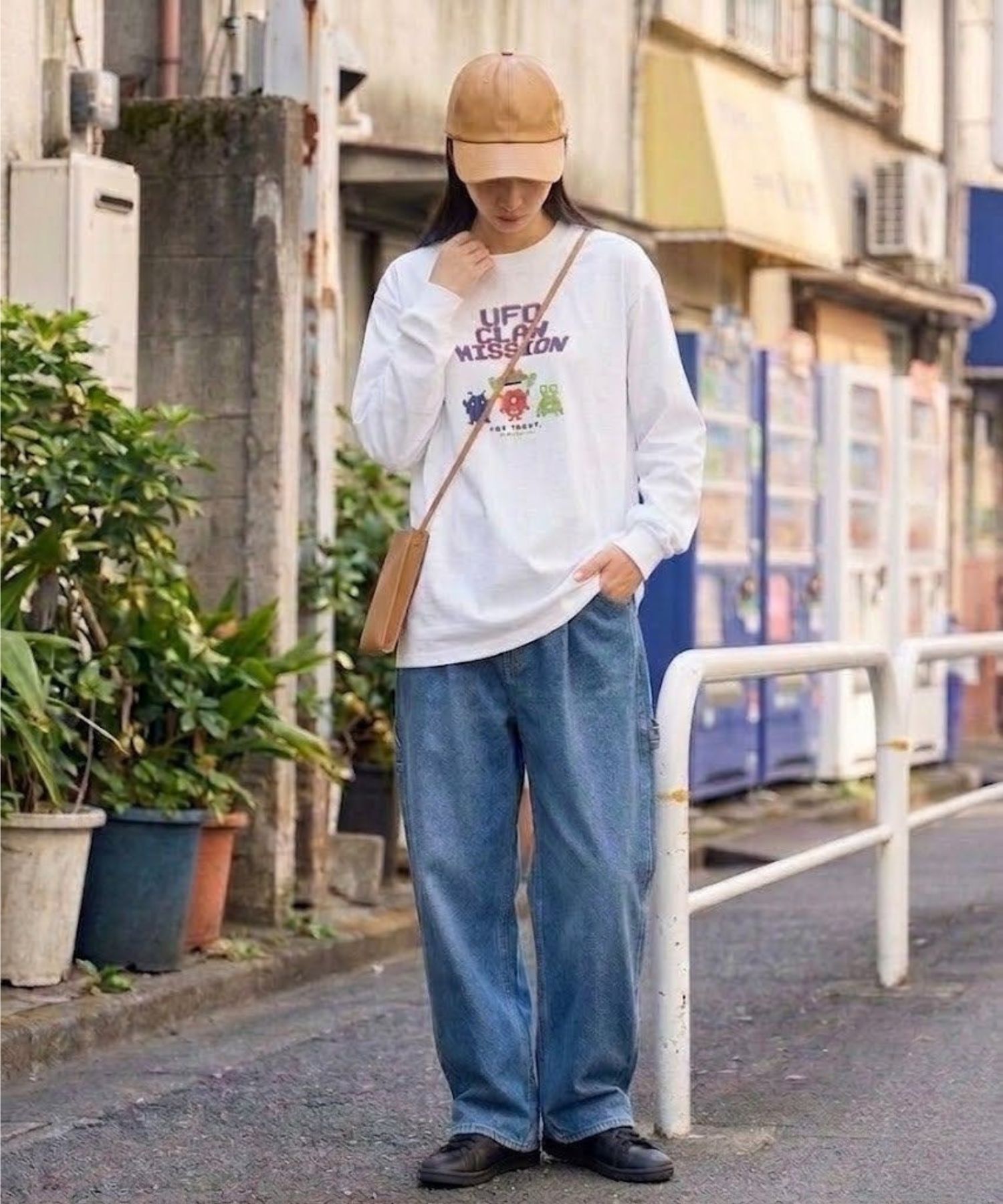 Tシャツ メンズ 長袖 ロンT 綿混 ドット絵 ロゴ プリント クルーネック