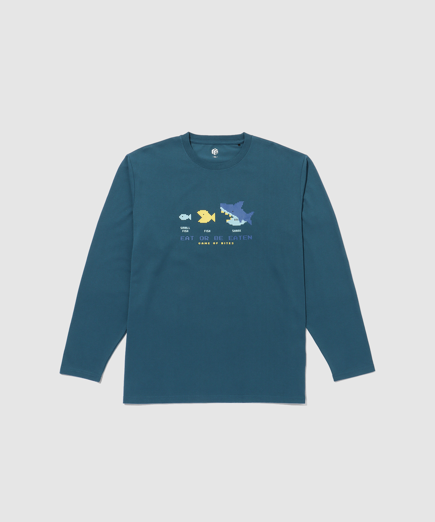 Tシャツ メンズ 長袖 ロンT 綿混 ドット絵 ロゴ プリント クルーネック