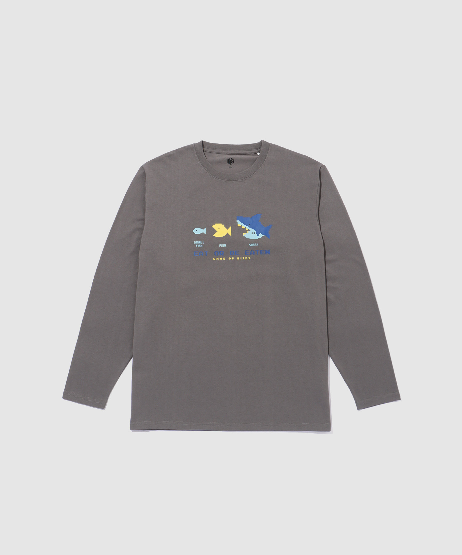 Tシャツ メンズ 長袖 ロンT 綿混 ドット絵 ロゴ プリント クルーネック