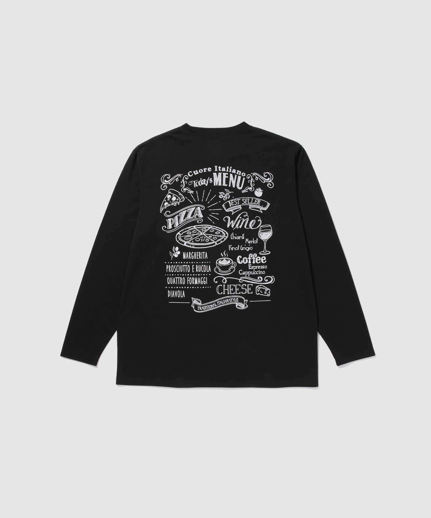 Tシャツ メンズ 長袖 ロンT 綿混 フードメニュー バックプリント