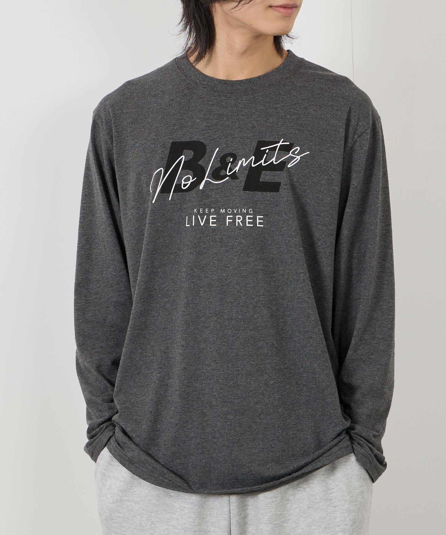 マチャット プリントロングTシャツ（グレー） Tシャツ メンズ 長袖 ロンT ロゴ プリント クルーネック カットソー