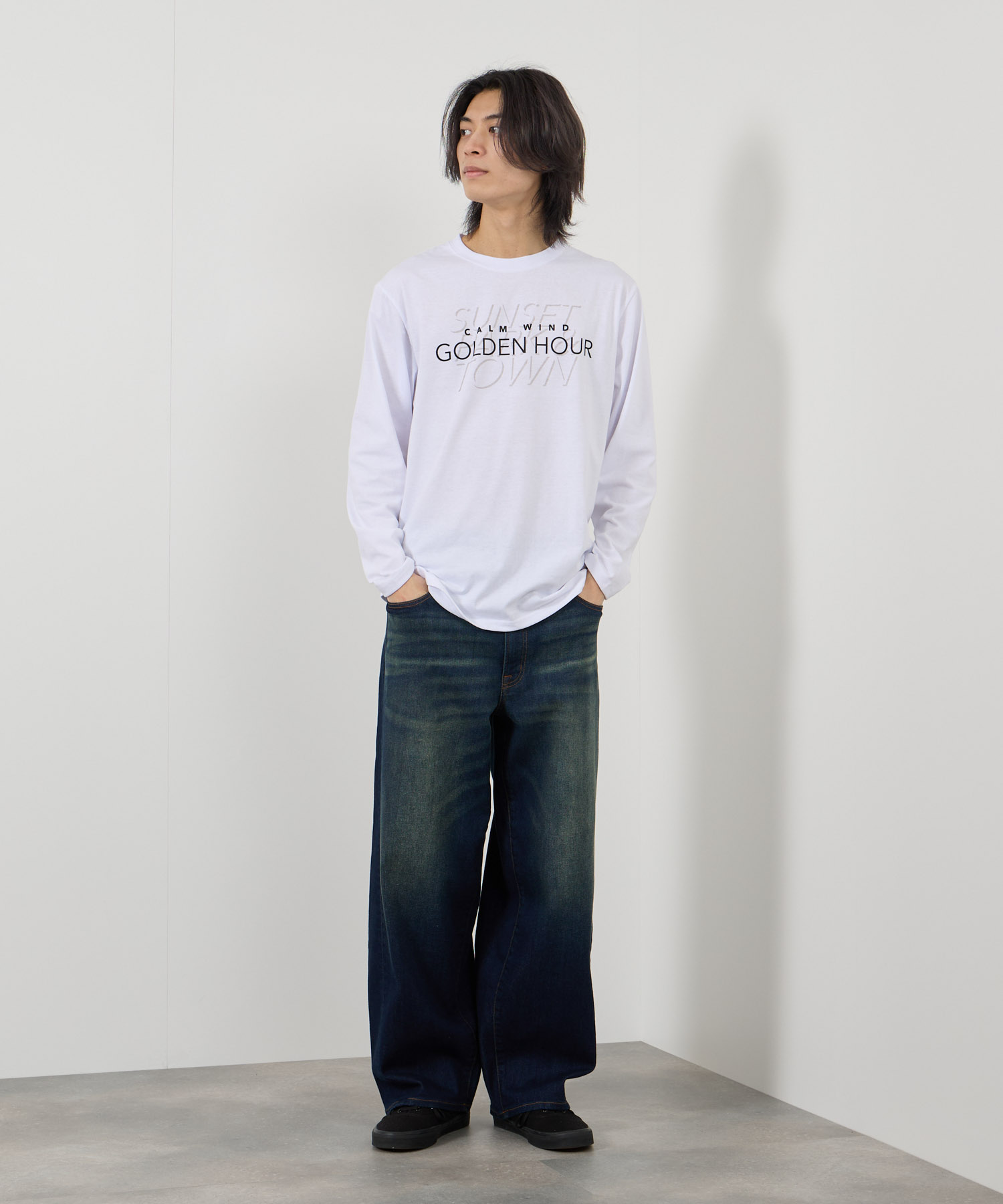 Tシャツ メンズ 長袖 ロンT ロゴ プリント クルーネック カットソー