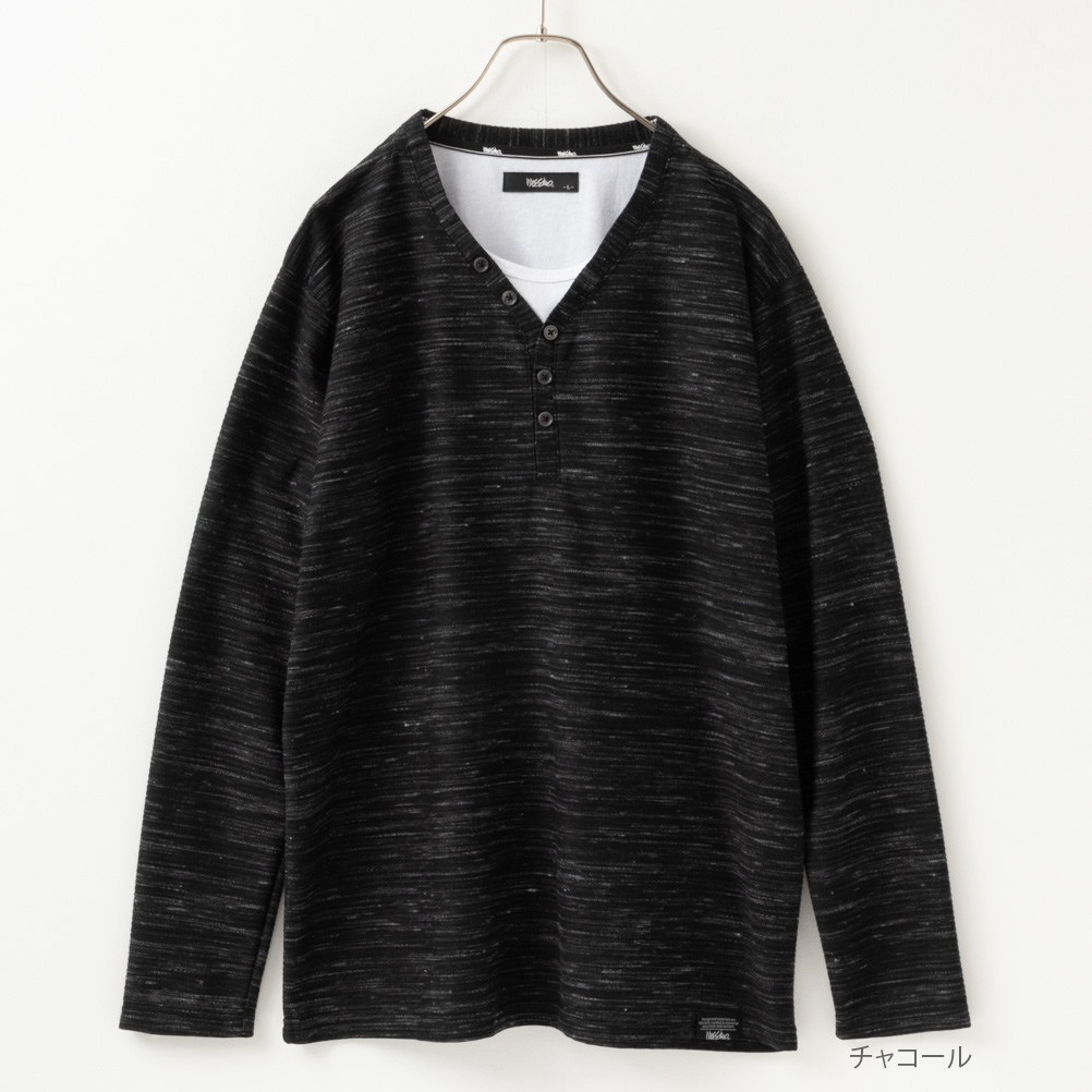 mossimo（モッシモ） Tシャツ メンズ 長袖 Yヘンリーネック フェイク