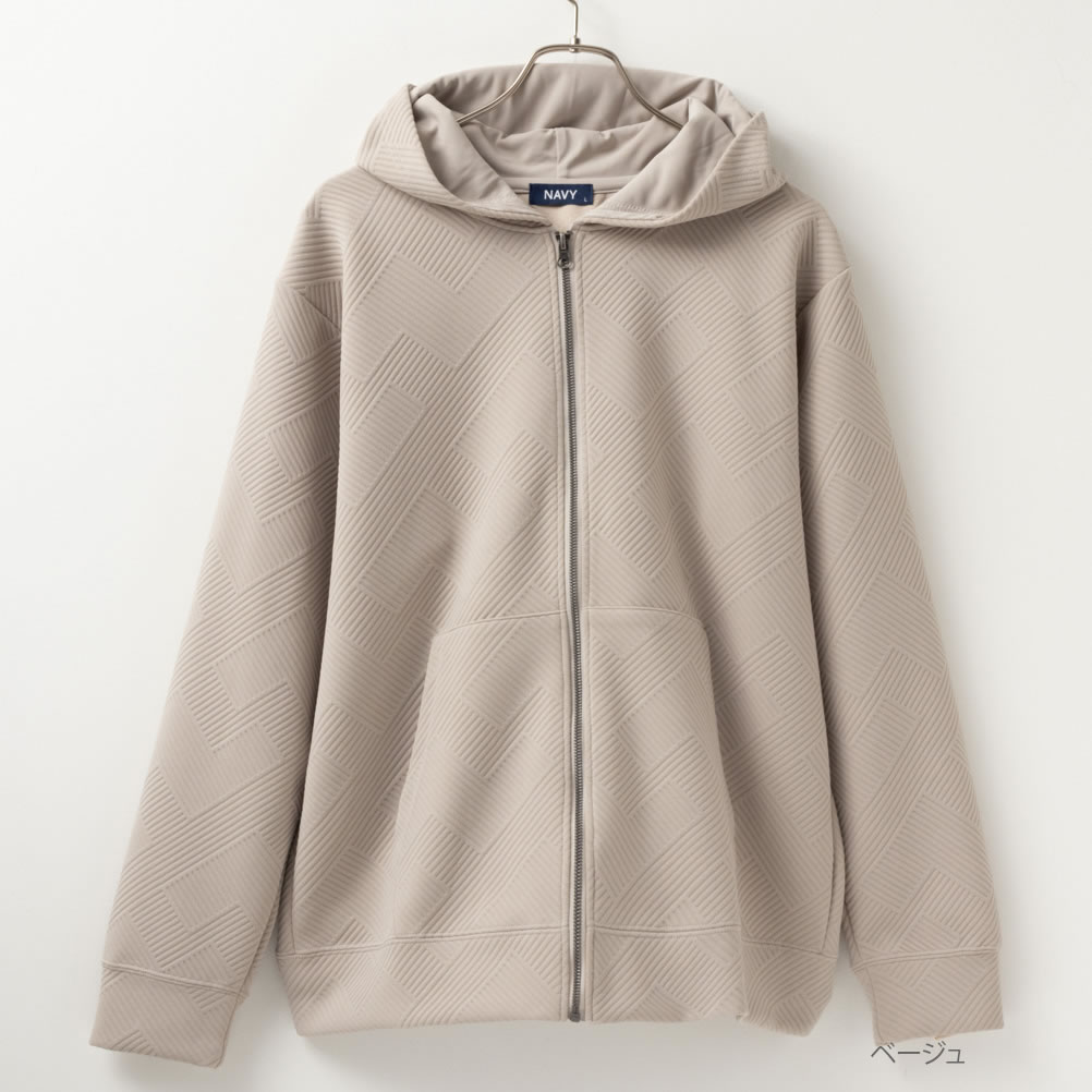 NAVY パーカー メンズ キルト素材 ジップアップ スウェット アウター
