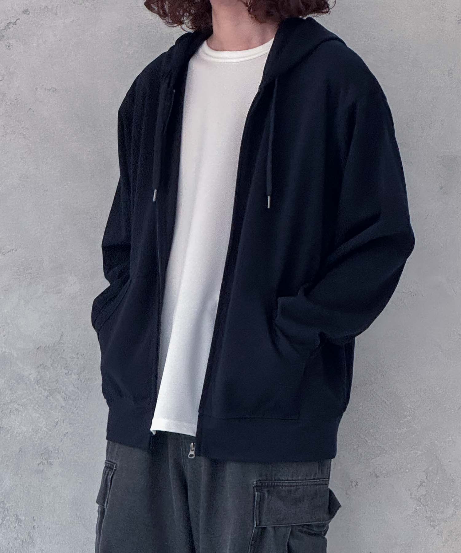 NAVY パーカー メンズ UVカット ドライ 軽量 ストレッチ 無地 ジップ