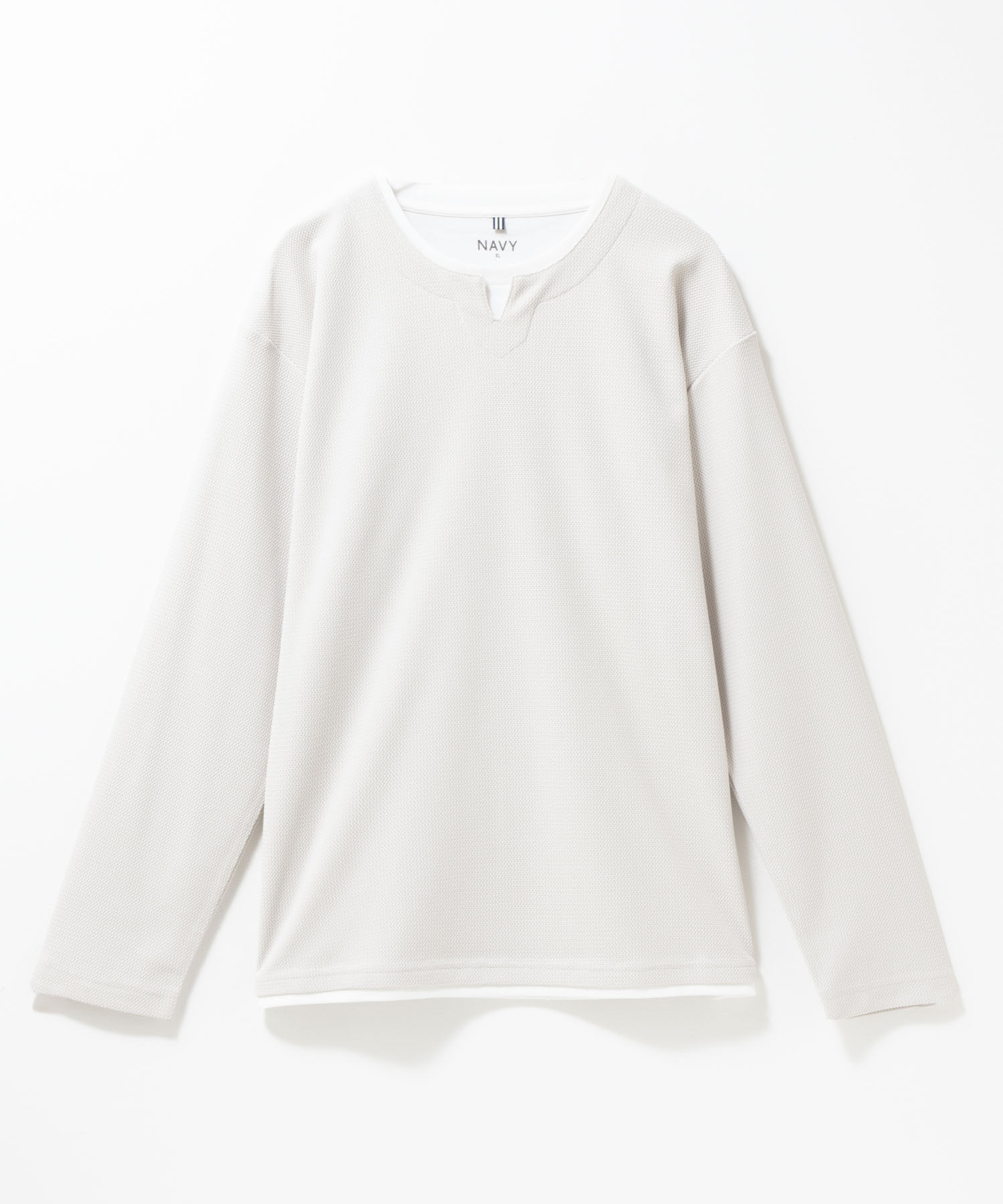 NAVY Tシャツ メンズ 長袖 ロンT フェイクレイヤード 無地 クルー
