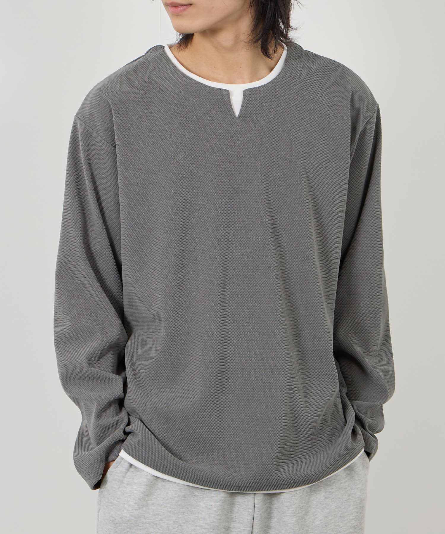 【専用出品】【CALICO】CAW909 Vネック　長袖トップス　マスタード　M NAVY Tシャツ メンズ 長袖 ロンT フェイクレイヤード カノコ 微起毛