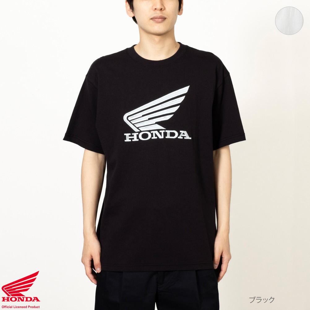 Honda ホンダ 半袖Tシャツ 5分袖 メンズ 綿100% ロゴ 刺繍 クルー