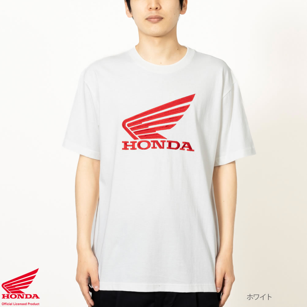 Honda ホンダ 半袖Tシャツ 5分袖 メンズ 綿100% ロゴ 刺繍 クルー