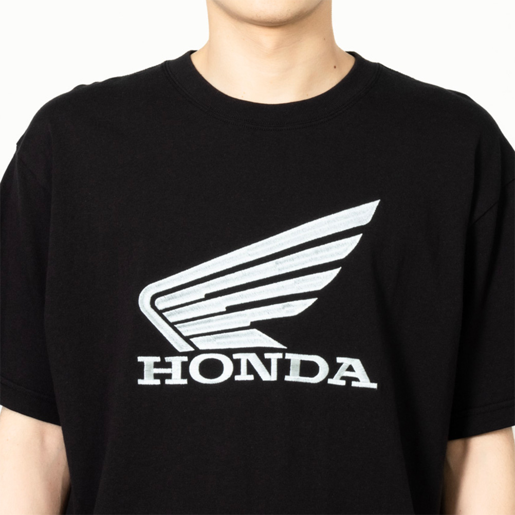 Honda ホンダ 半袖Tシャツ 5分袖 メンズ 綿100% ロゴ 刺繍 クルー