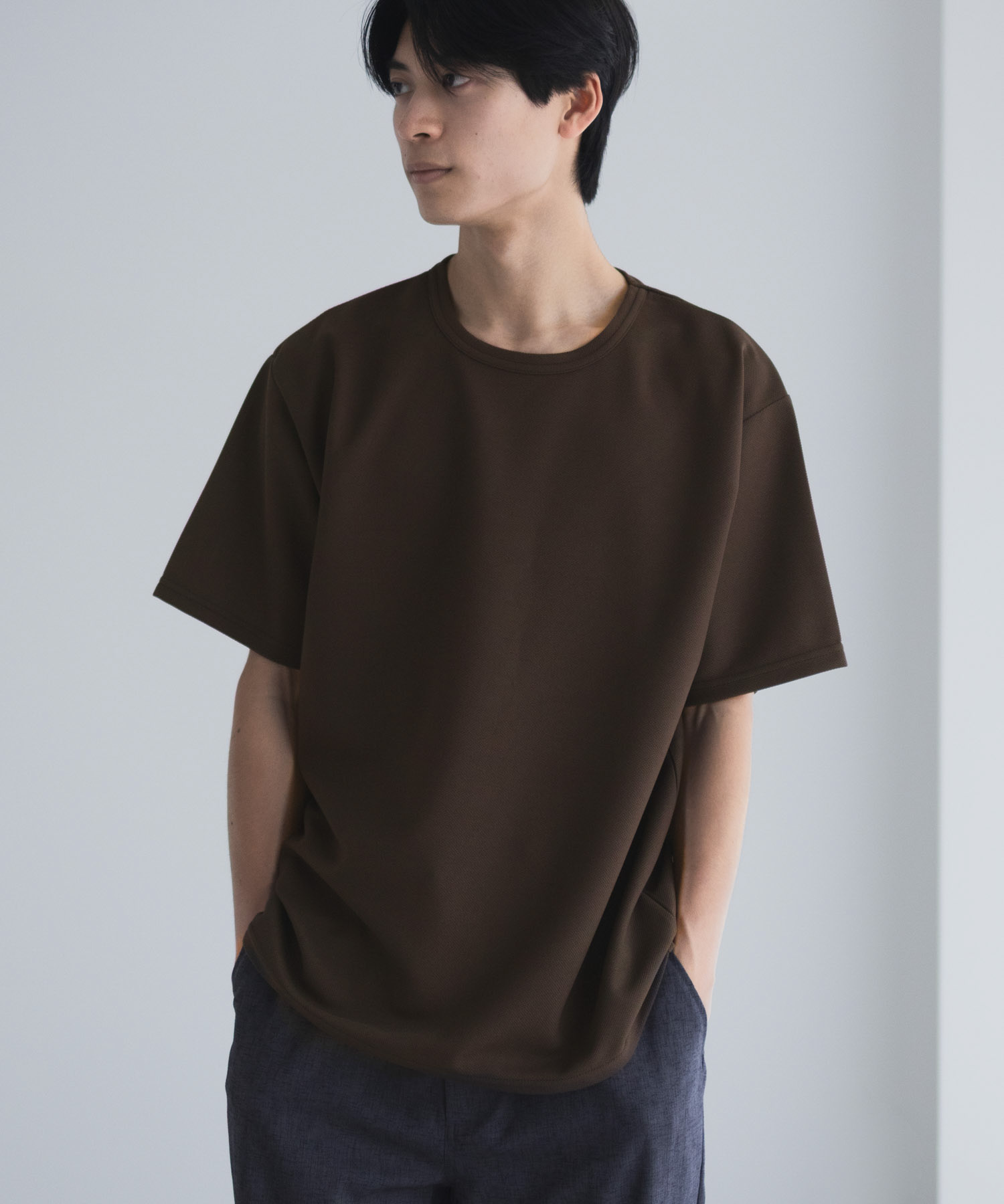 NAVY Tシャツ メンズ 半袖 鹿の子 無地 シンプル インナー クルー
