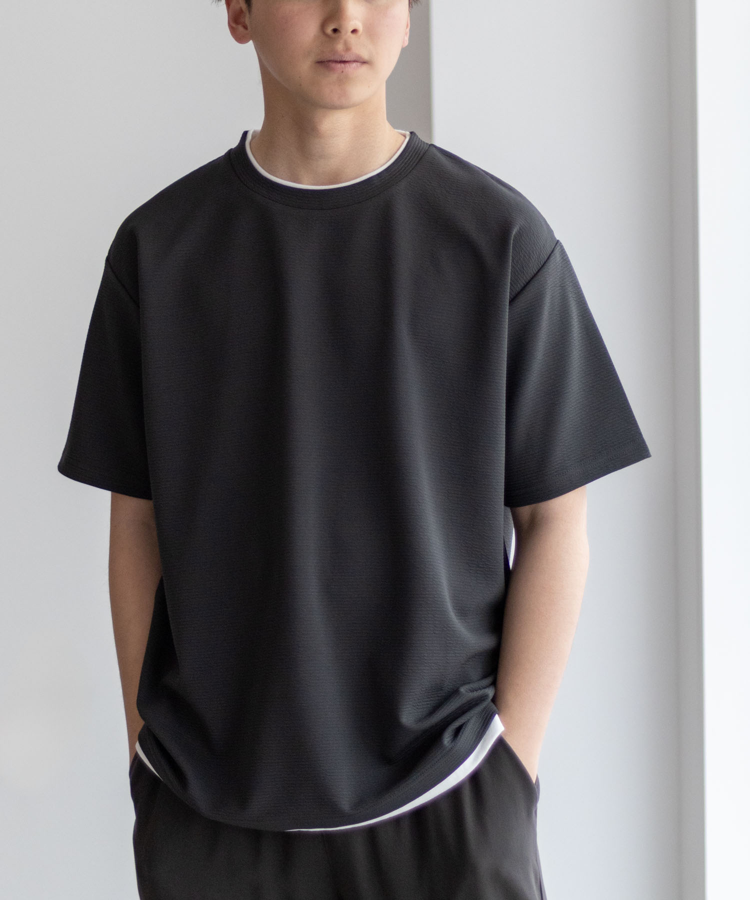 Tシャツ メンズ 半袖 フェイクレイヤード 接触冷感 ひんやり 無地