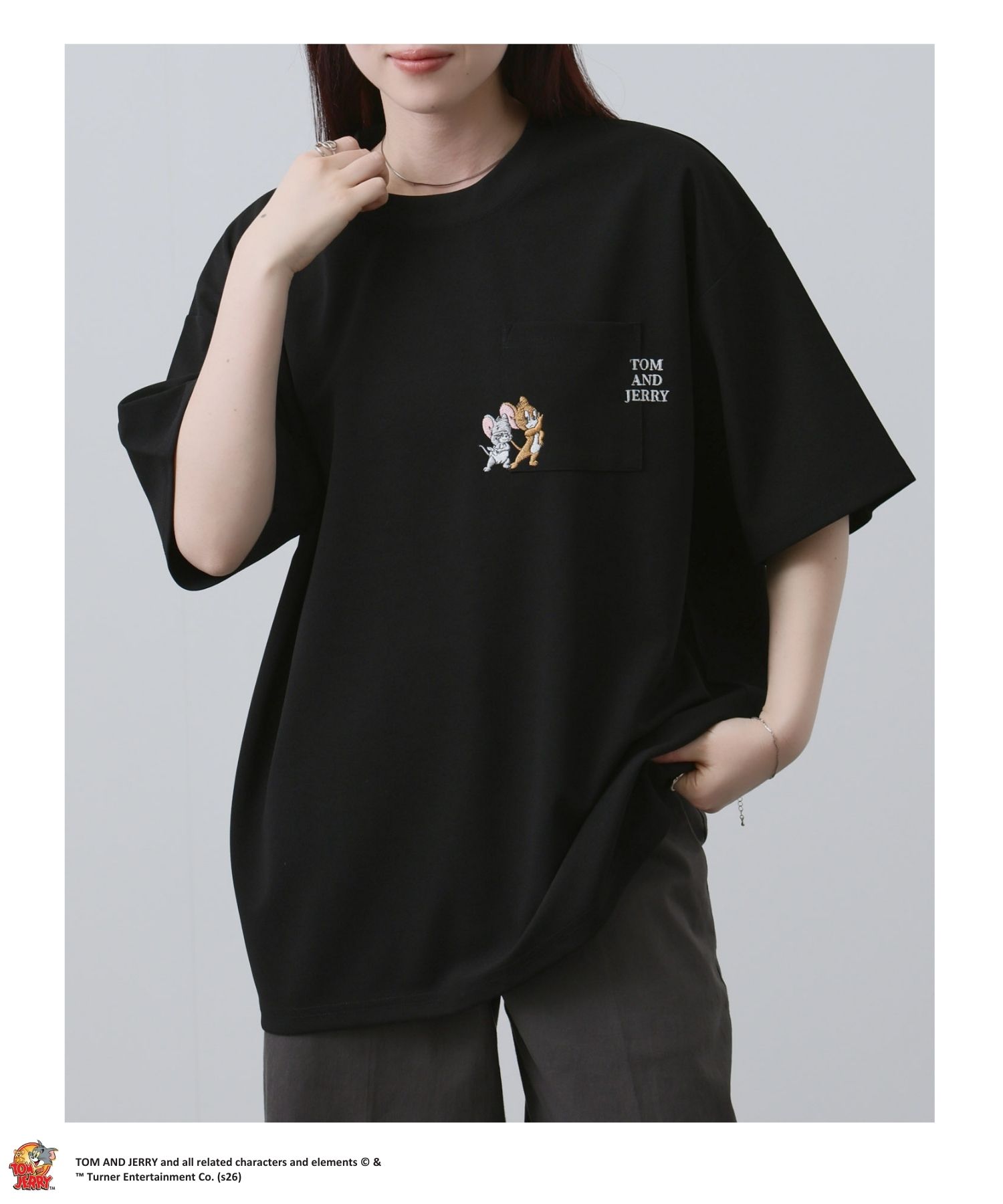 Tom and Jerry トムとジェリー Tシャツ メンズ 半袖 胸ポケット クルー