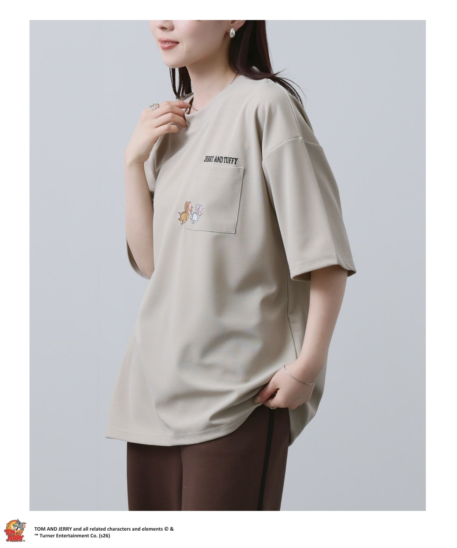 Tom and Jerry トムとジェリー Tシャツ メンズ 半袖 胸ポケット クルー