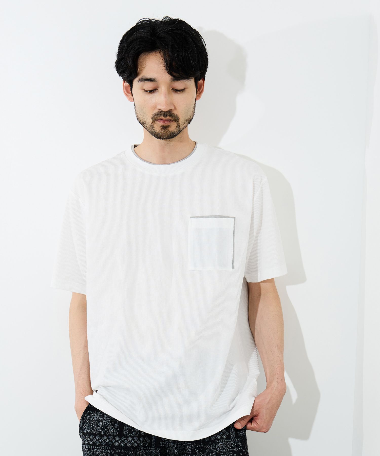 NAVY Tシャツ メンズ レディース 半袖 フェイクレイヤード 接触冷感