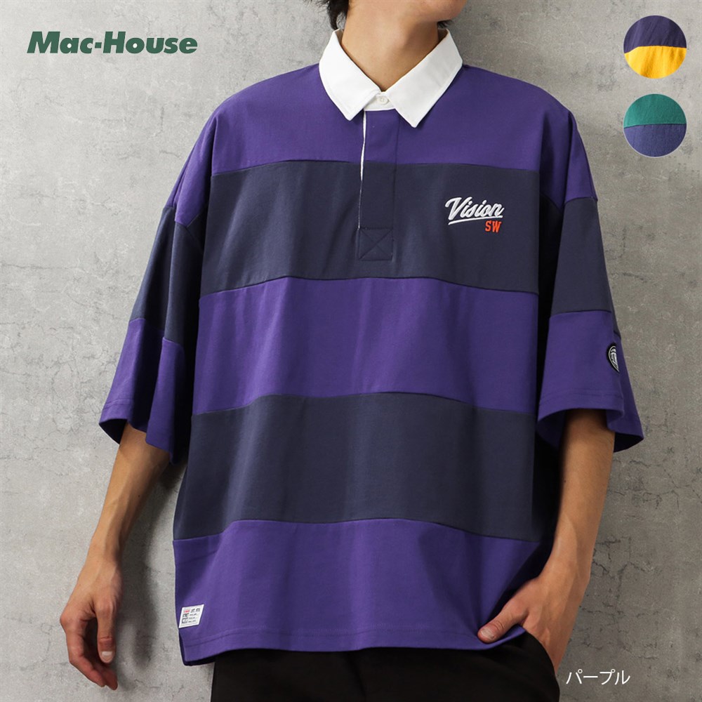 APE　エイプ　パープルボーダー　ポロシャツ　ラガーシャツ　長袖　美品　サイズＭ A BATHING APE(アベイシングエイプ) 00's One point logo border rugby