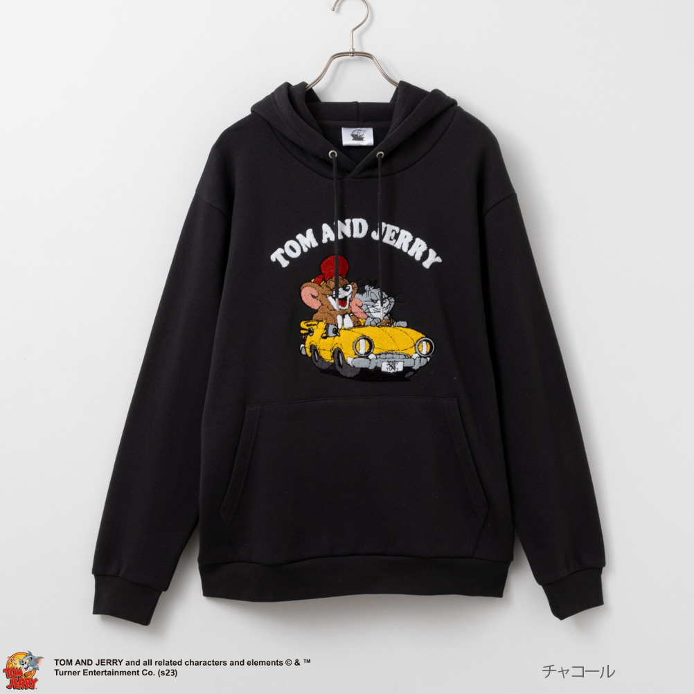 Tom and Jerry トムとジェリー パーカー スウェット 裏起毛 キャラクター サガラ刺繍 フード ポケット メンズ トップス
