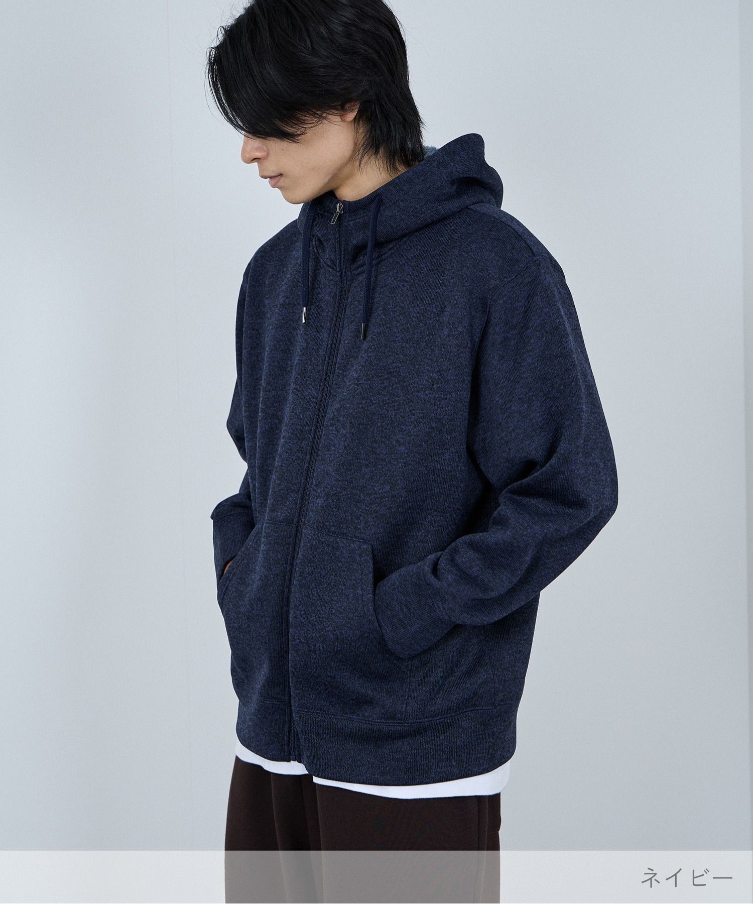 NAVY パーカー メンズ スウェット ニットフリース 裏ボア 暖かい