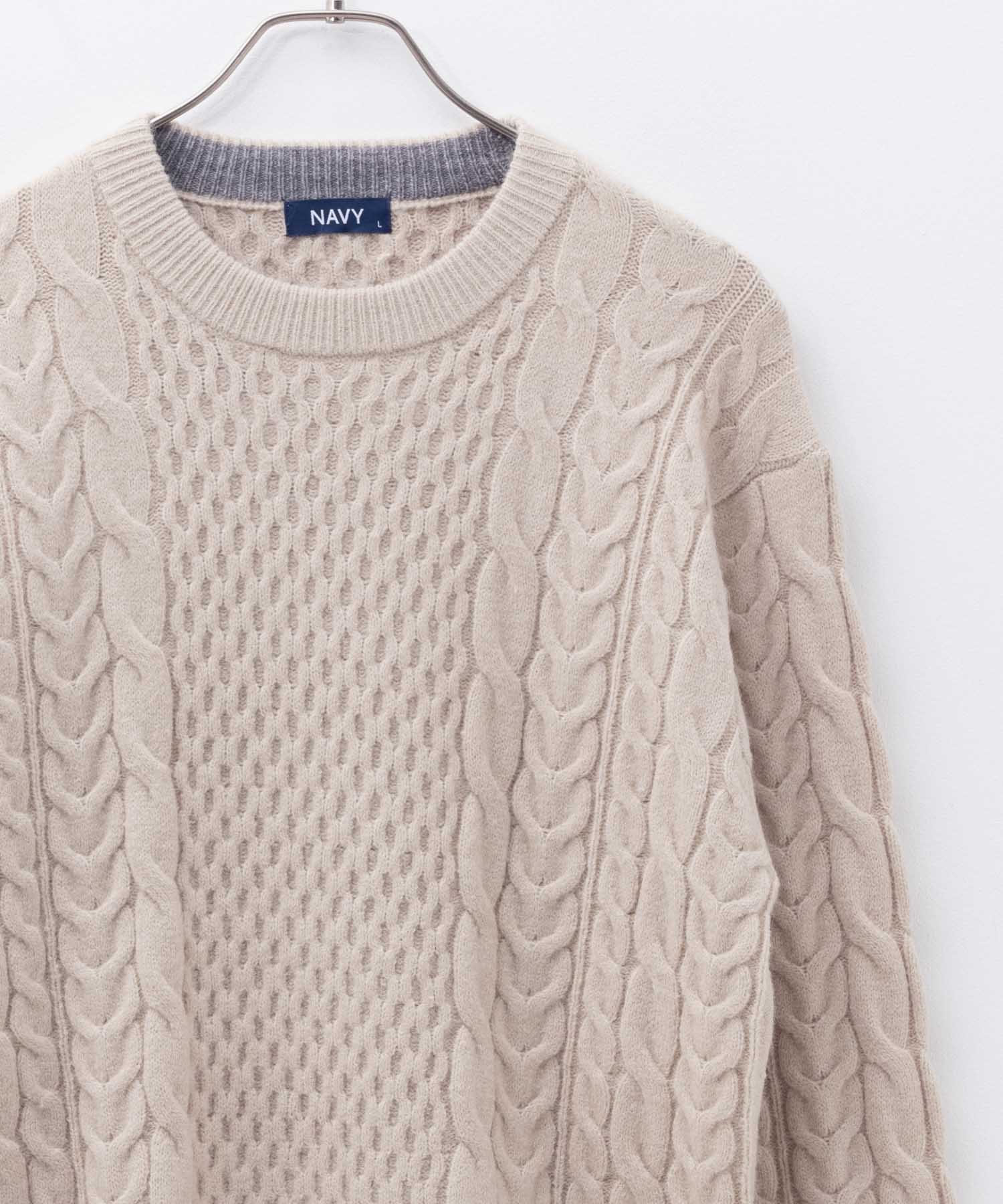 NAVY ニット セーター メンズ ストレッチ マシーンウォッシャブル