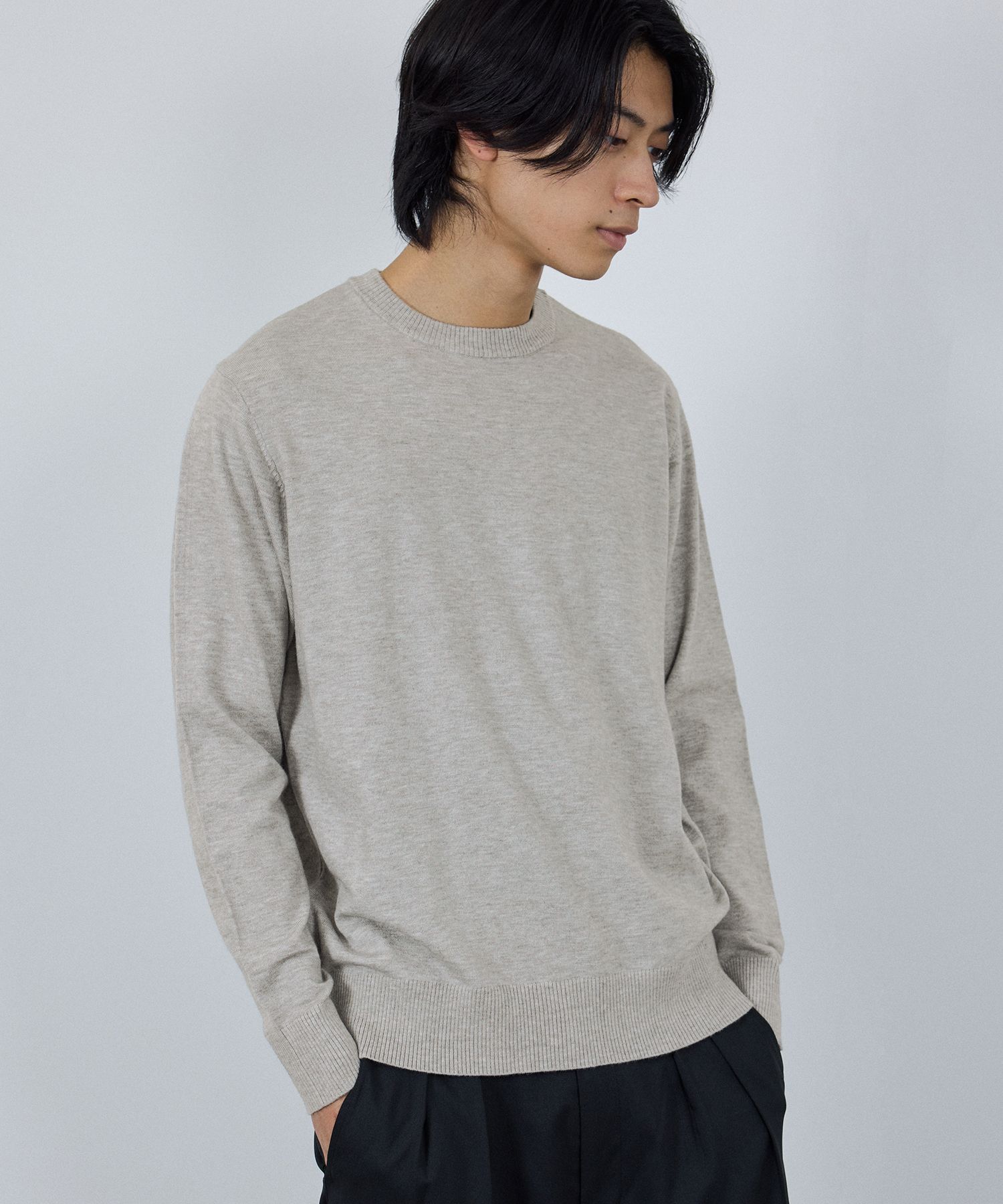 NAVY ニット セーター メンズ ウール混 ストレッチ ウォッシャブル 抗