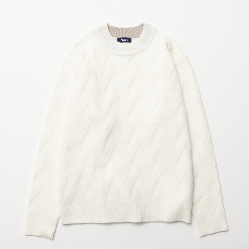 NAVY 快適ニット 幾何学柄モックネック メンズ セーター ストレッチ