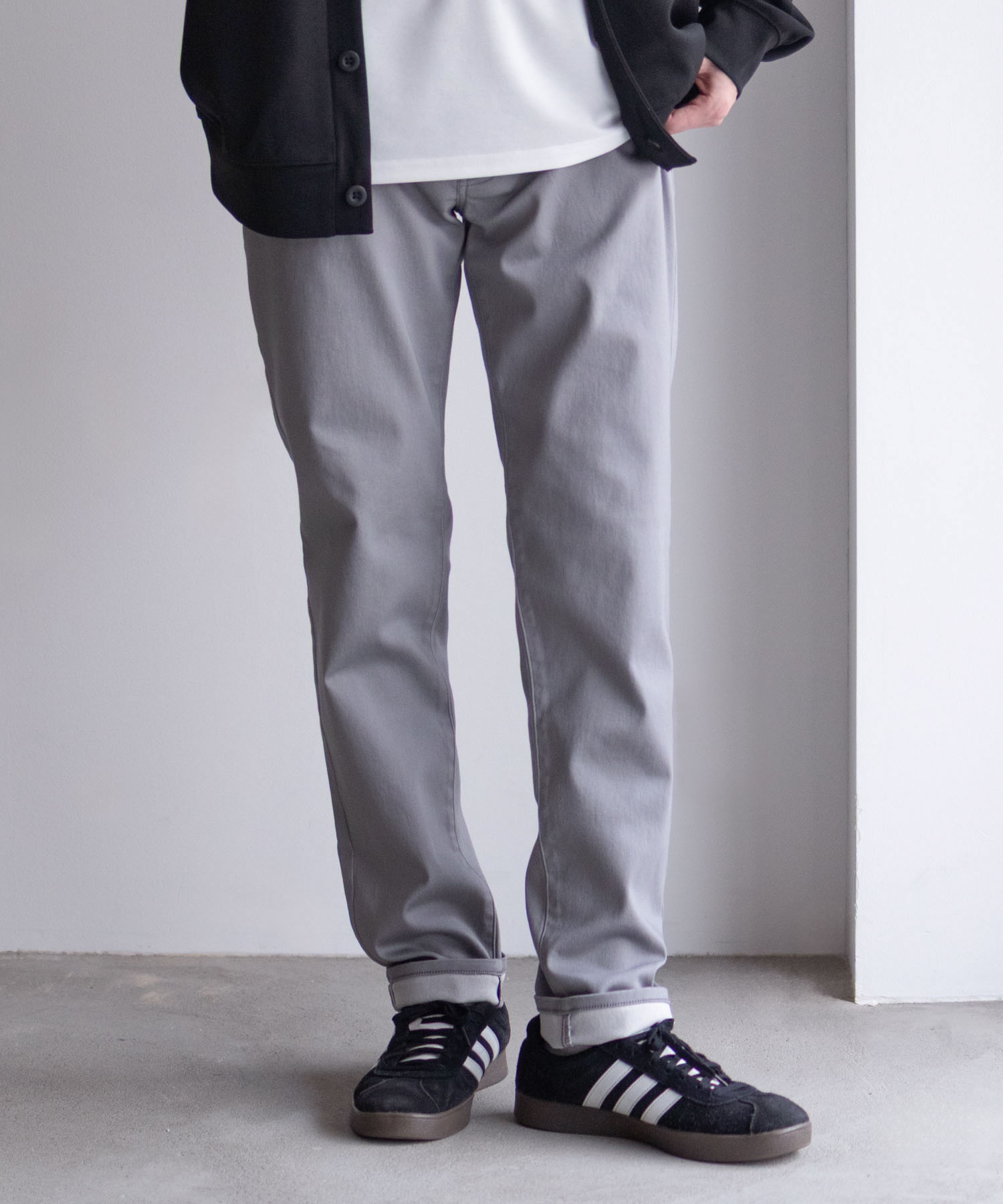 NAVY スキニーパンツ メンズ ストレッチ ウエスト紐 カラーパンツ