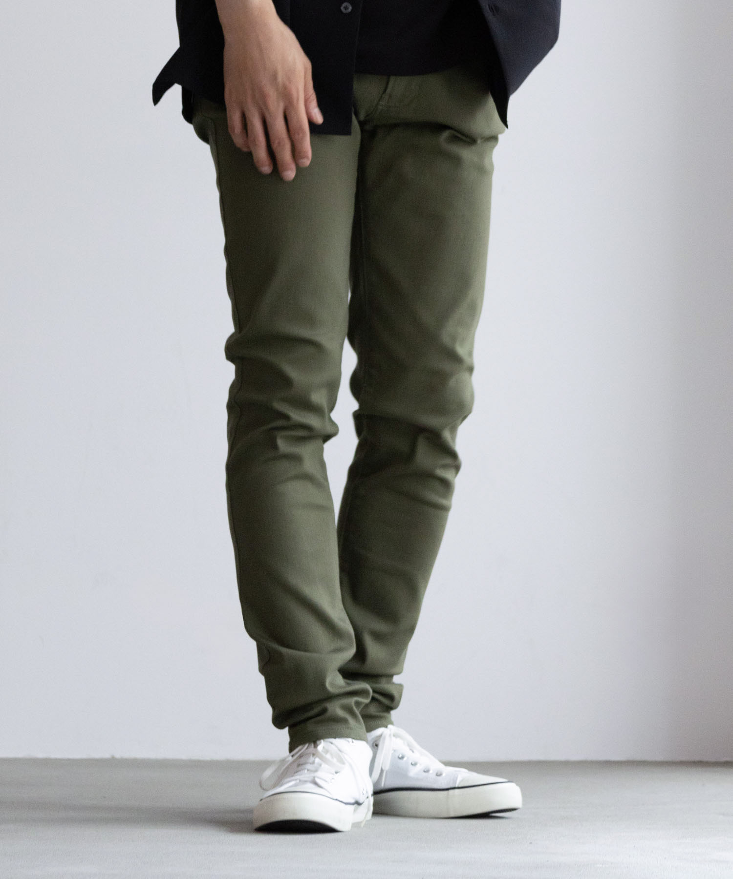 NAVY スキニーパンツ メンズ ストレッチ ウエスト紐 カラーパンツ