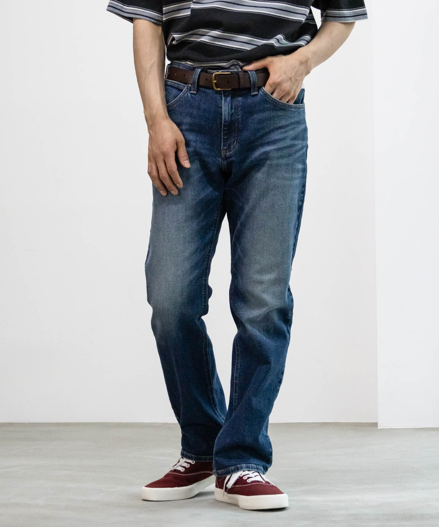 AKM×Wrangler 濃紺 ストレートデニムパンツ メンズ Wrangler ジーンズ 「涼」Wrangler/ラングラー 吸汗速乾
