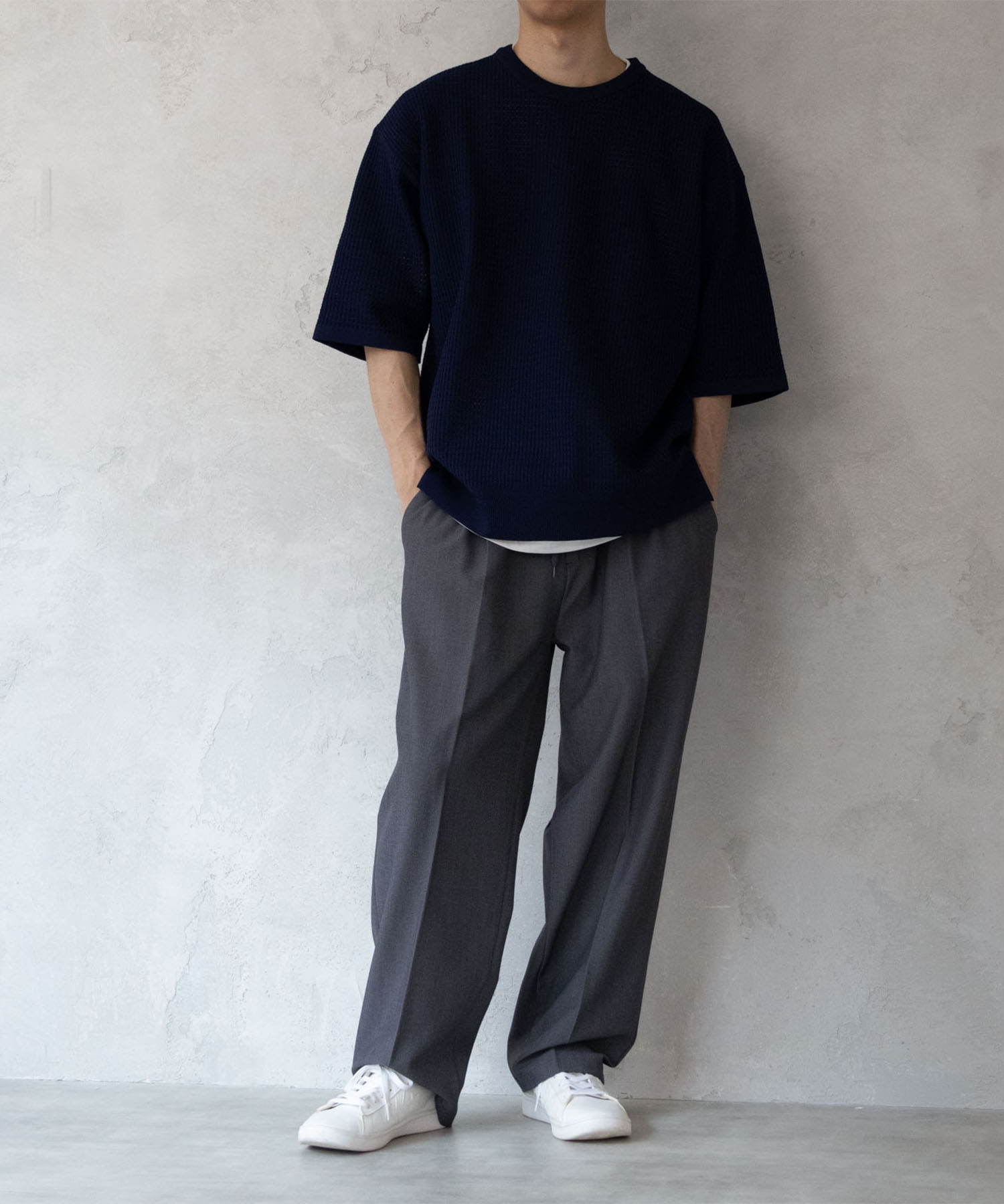 シンプル ワイド スラックス メンズ ウエスト紐 リゾート感 URBAN COLLECTION スラックス メンズ ストレッチ ウエスト紐