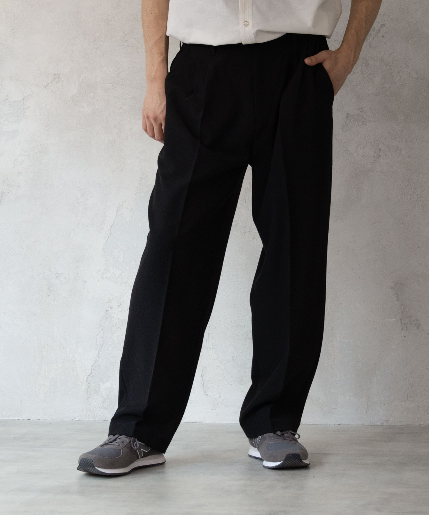 シンプル ワイド スラックス メンズ ウエスト紐 リゾート感 URBAN COLLECTION スラックス メンズ ストレッチ ウエスト紐