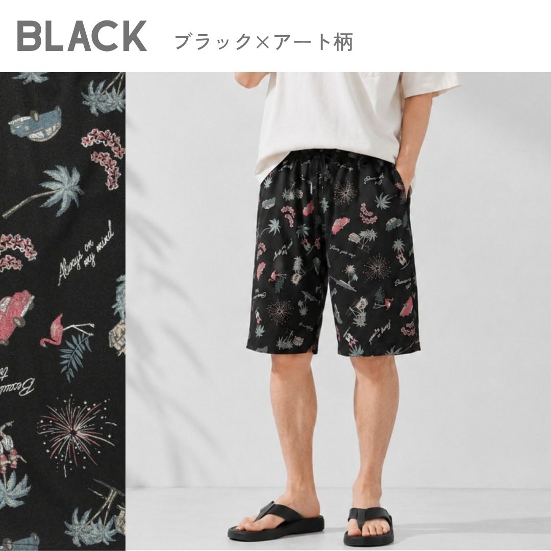 NAVY ショートパンツ メンズ 通気性 ドライ ボタニカル柄 リゾート