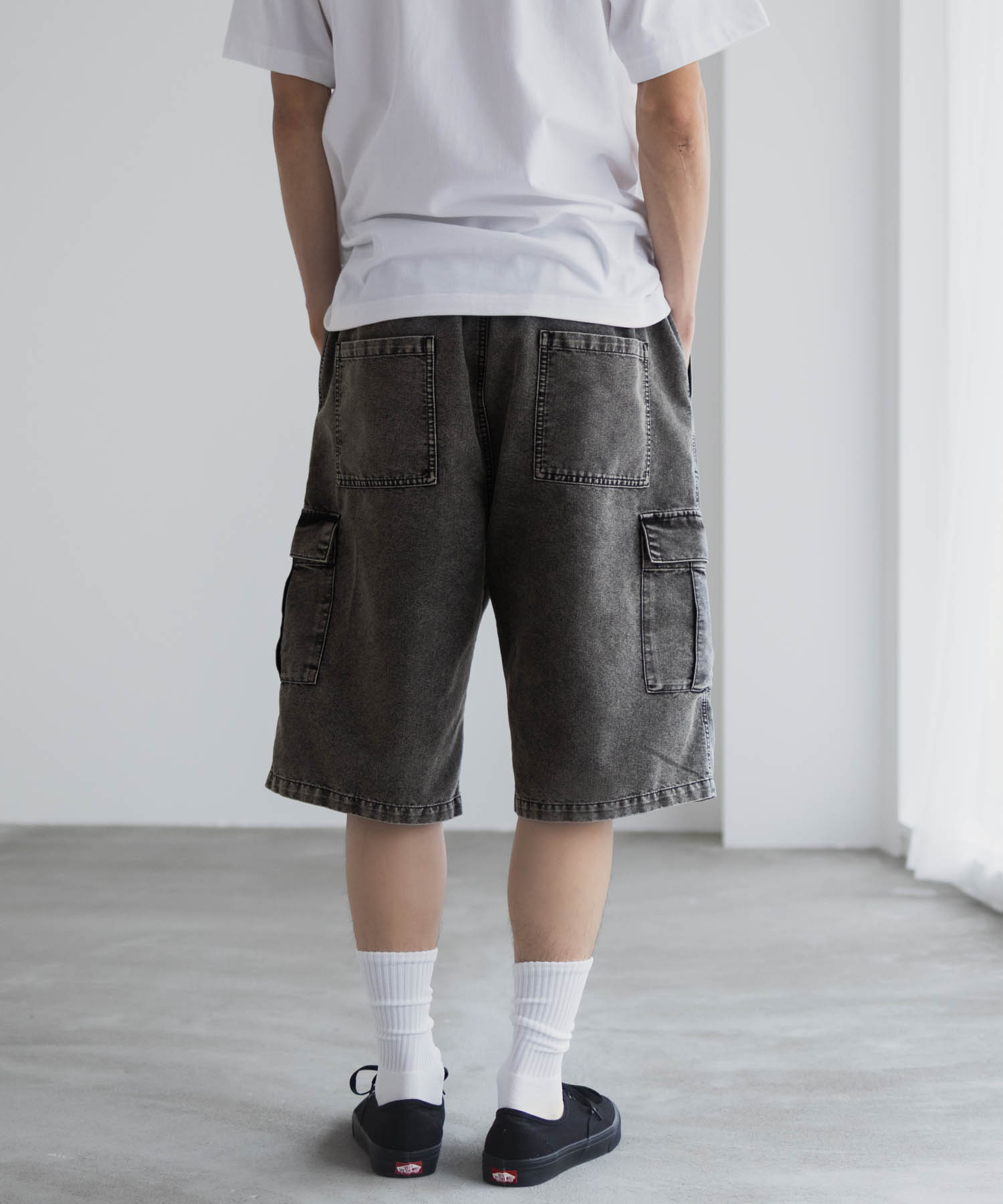 NAVY ショートパンツ メンズ 8オンス ケミカルウォッシュ ウエストゴム