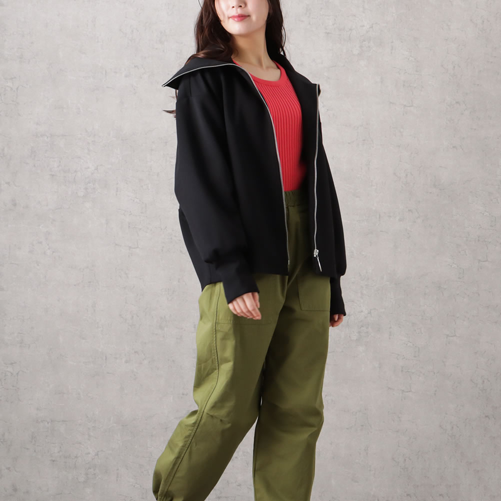 Munich ジャージ ジップアップブルゾン ライトアウター 羽織り ノーカラー Howdy Marie ブルゾン レディース 無地 セーラーカラー ジップアップ