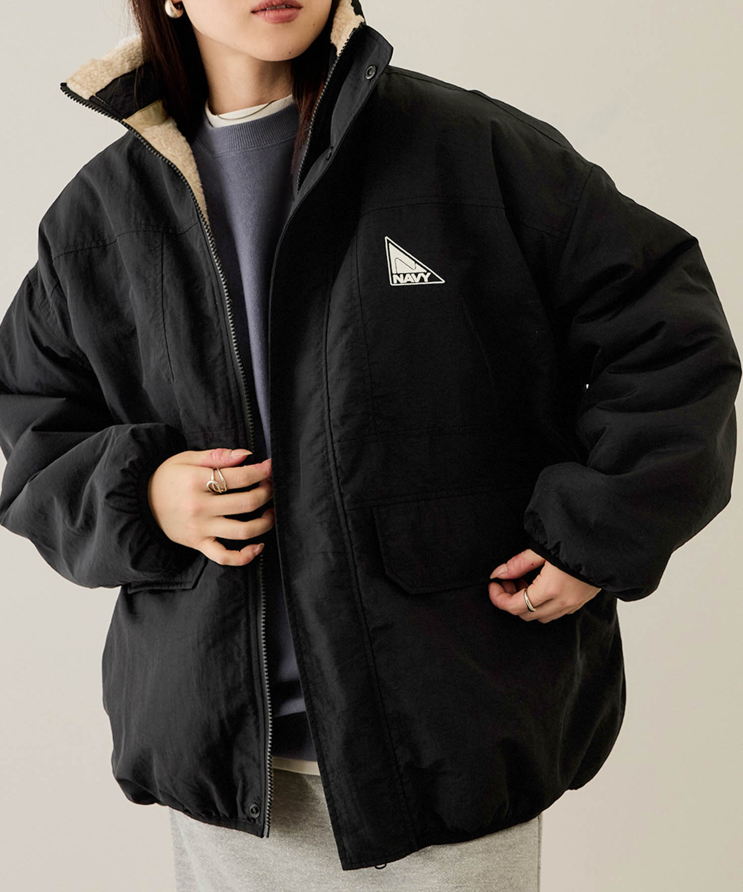 NAVY ブルゾン レディース アウター ボア ナイロン リバーシブル