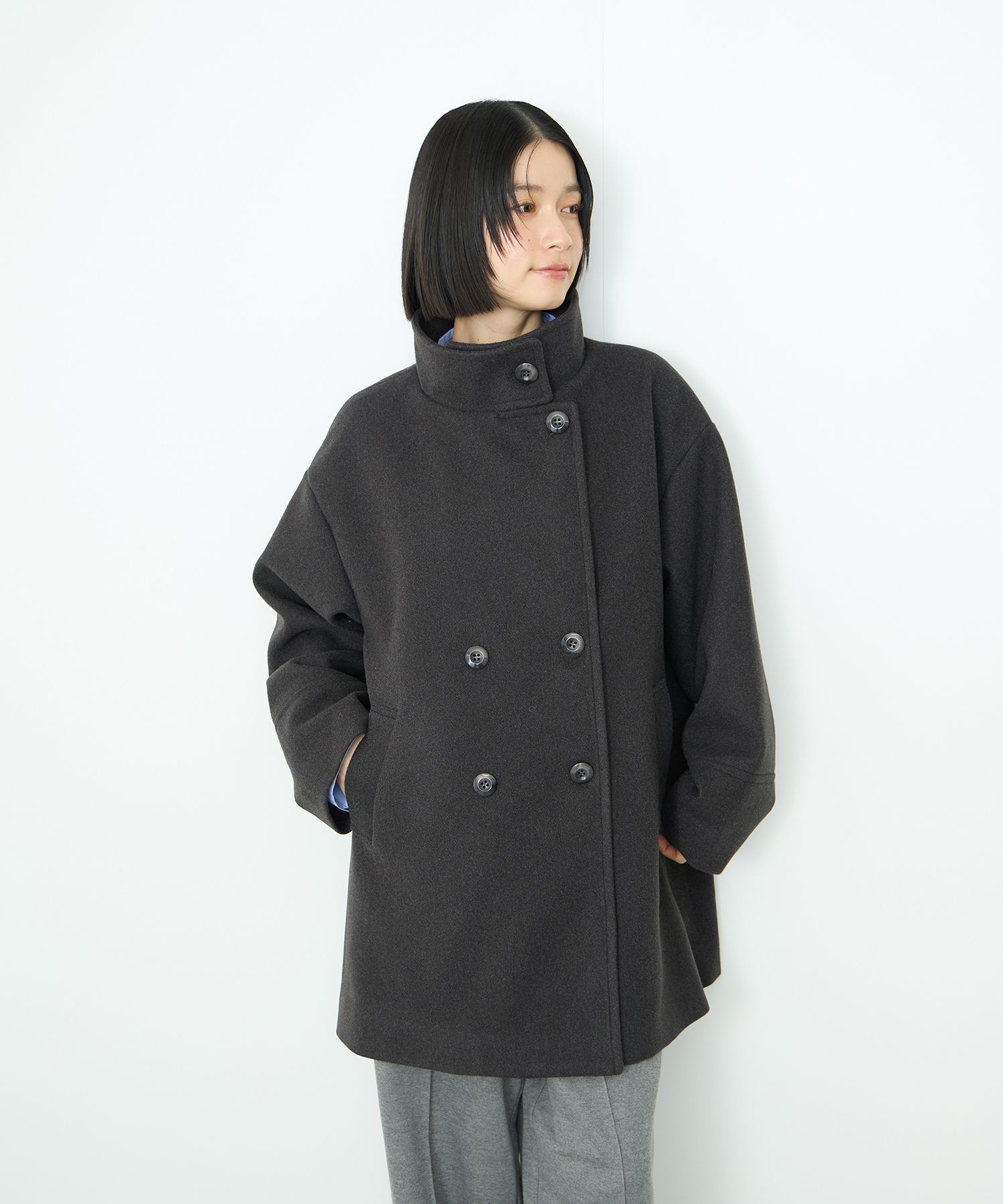 Idnes イドネス スタンドカラー コート レディース アウター ミドル丈 