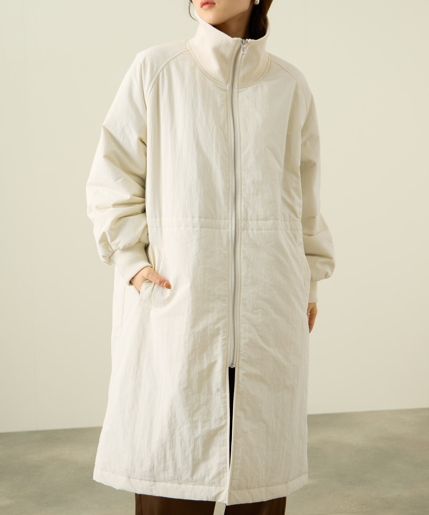 NAVY 中綿コート レディース アウター スタンドカラー ナイロン ロング