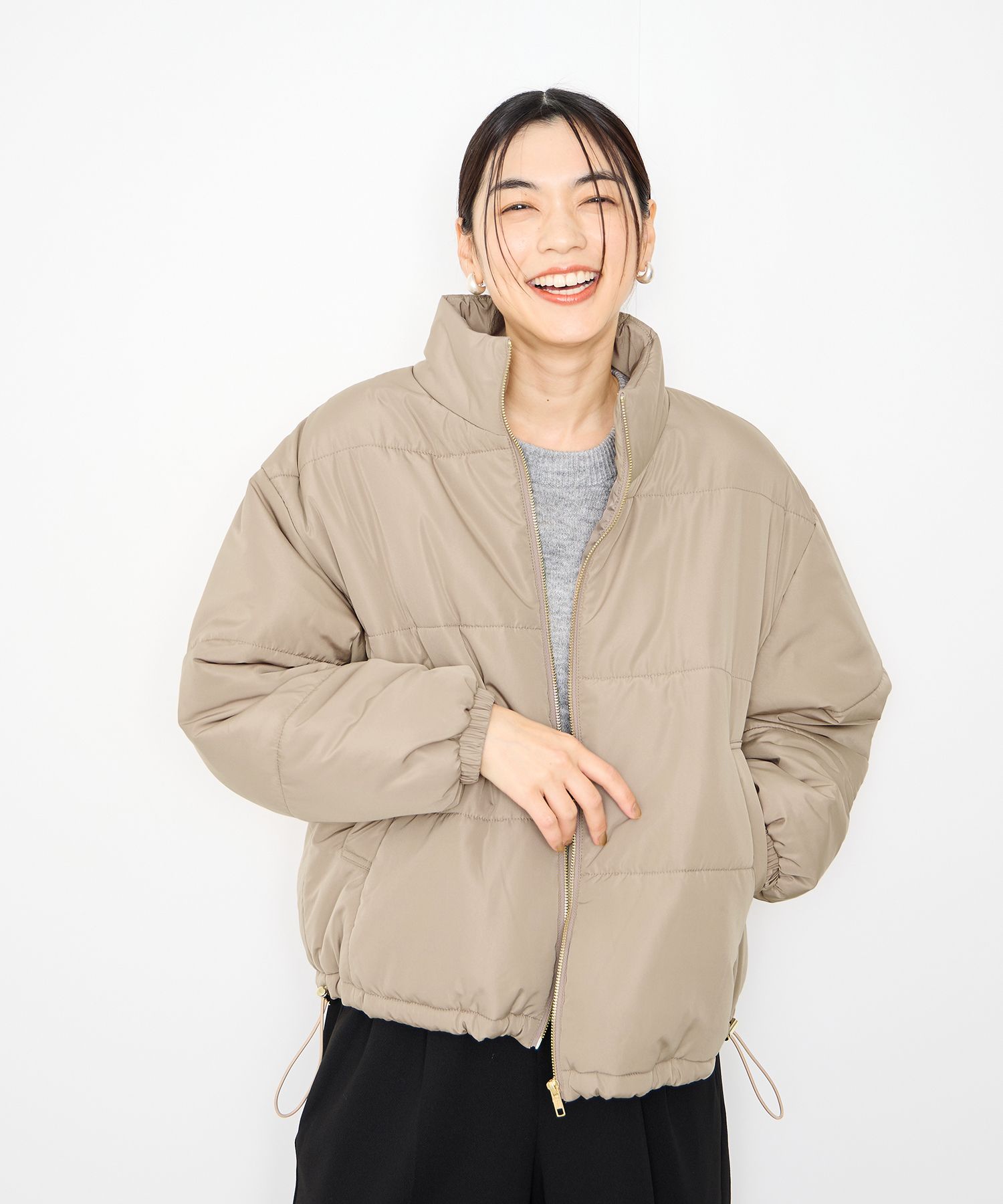 中綿ジャケット レディース アウター あったか コクーンシルエット