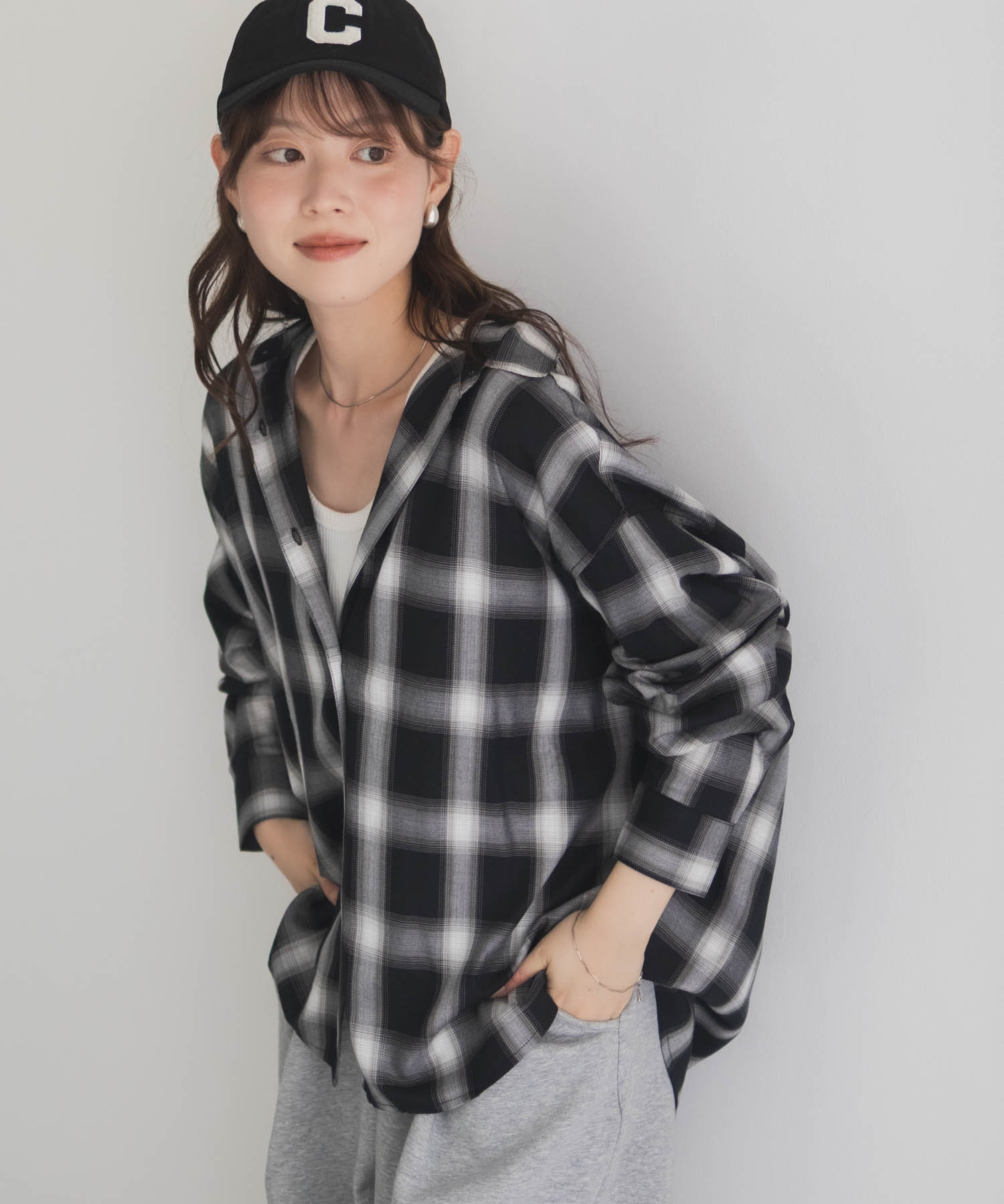 NAVY シャツ レディース 長袖 ゆったり 大きめ オンブレチェック