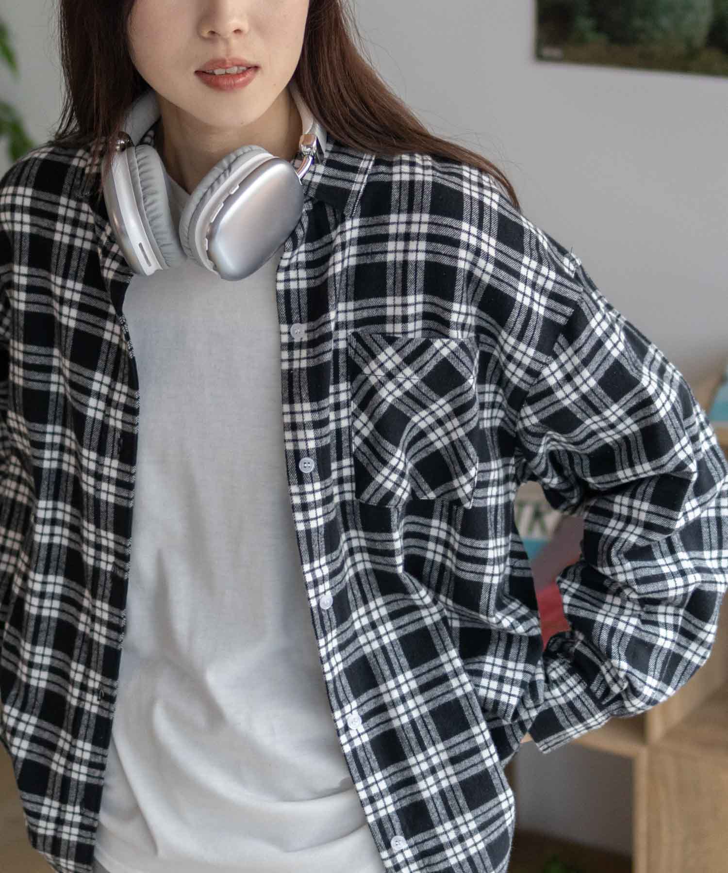 NAVY シャツ レディース 長袖 綿100％ オーガニックコットン バンド