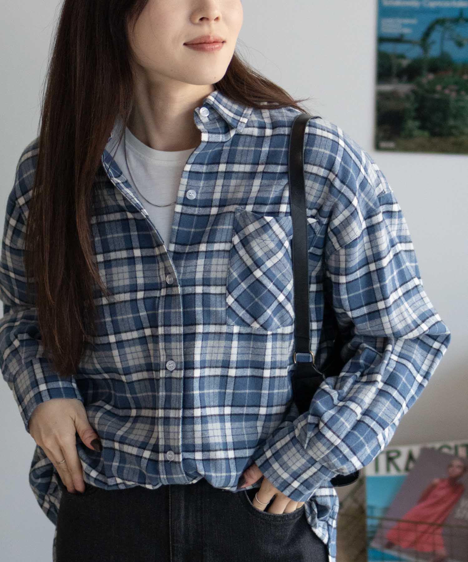 NAVY シャツ レディース 長袖 綿100％ オーガニックコットン バンド