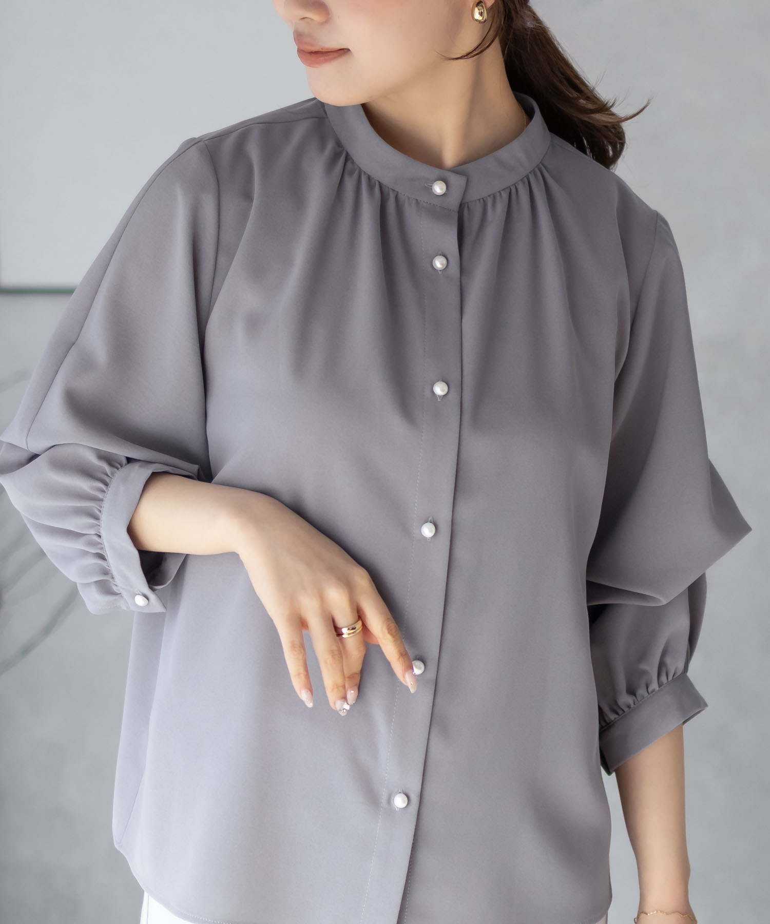 NAVY ブラウス レディース 長袖 7分袖 接触冷感 ひんやり UVカット