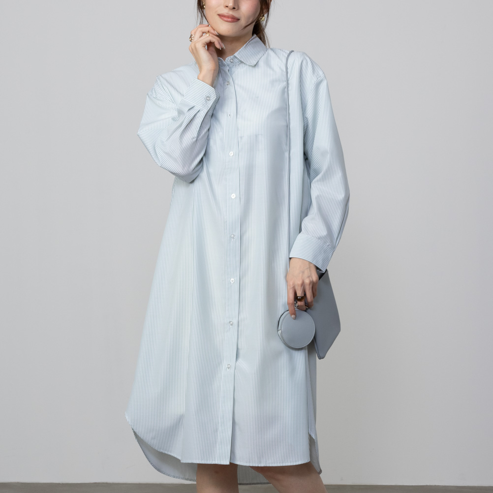 NAVY シャツワンピース レディース ストライプ 裾ラウンド 洗濯可
