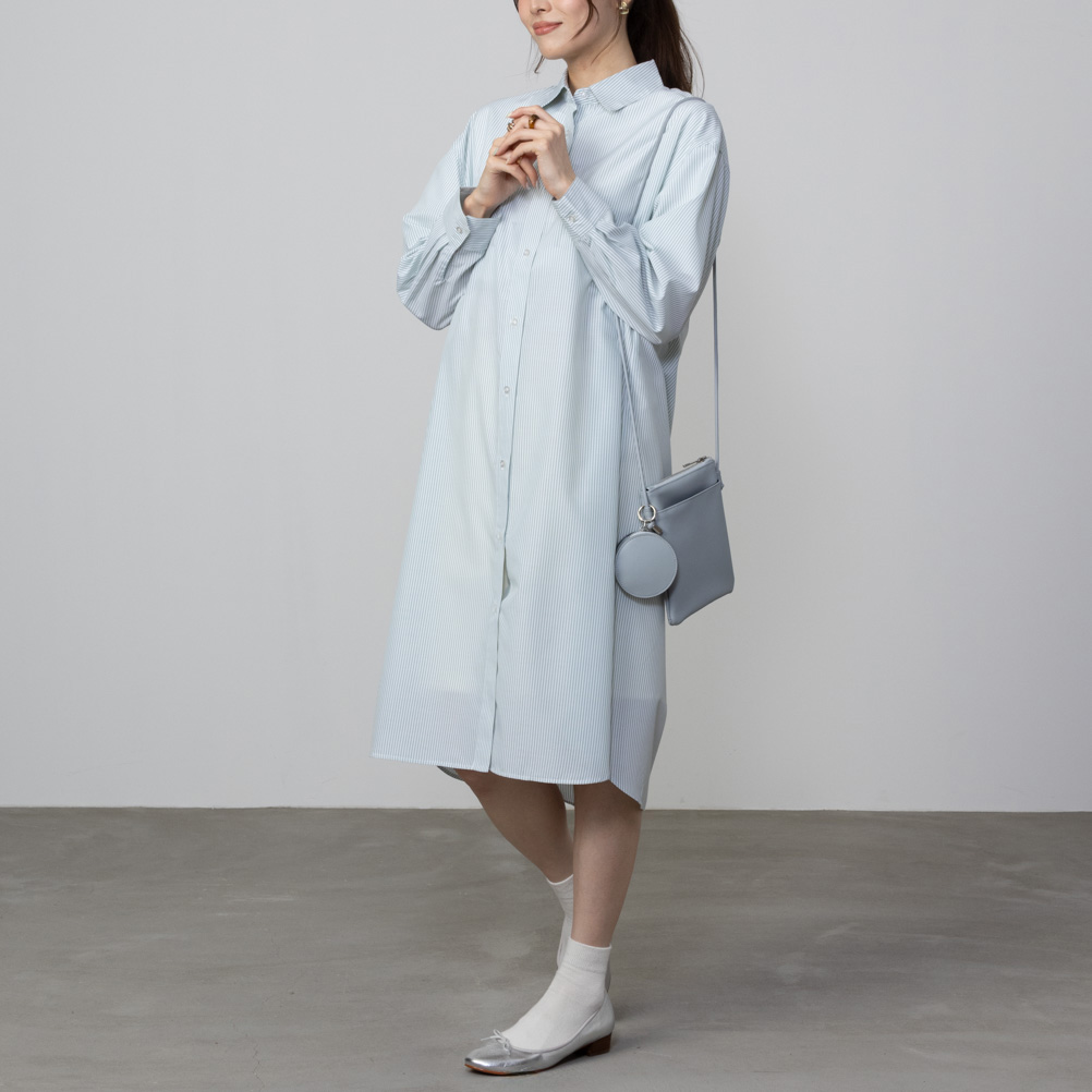 NAVY シャツワンピース レディース ストライプ 裾ラウンド 洗濯可