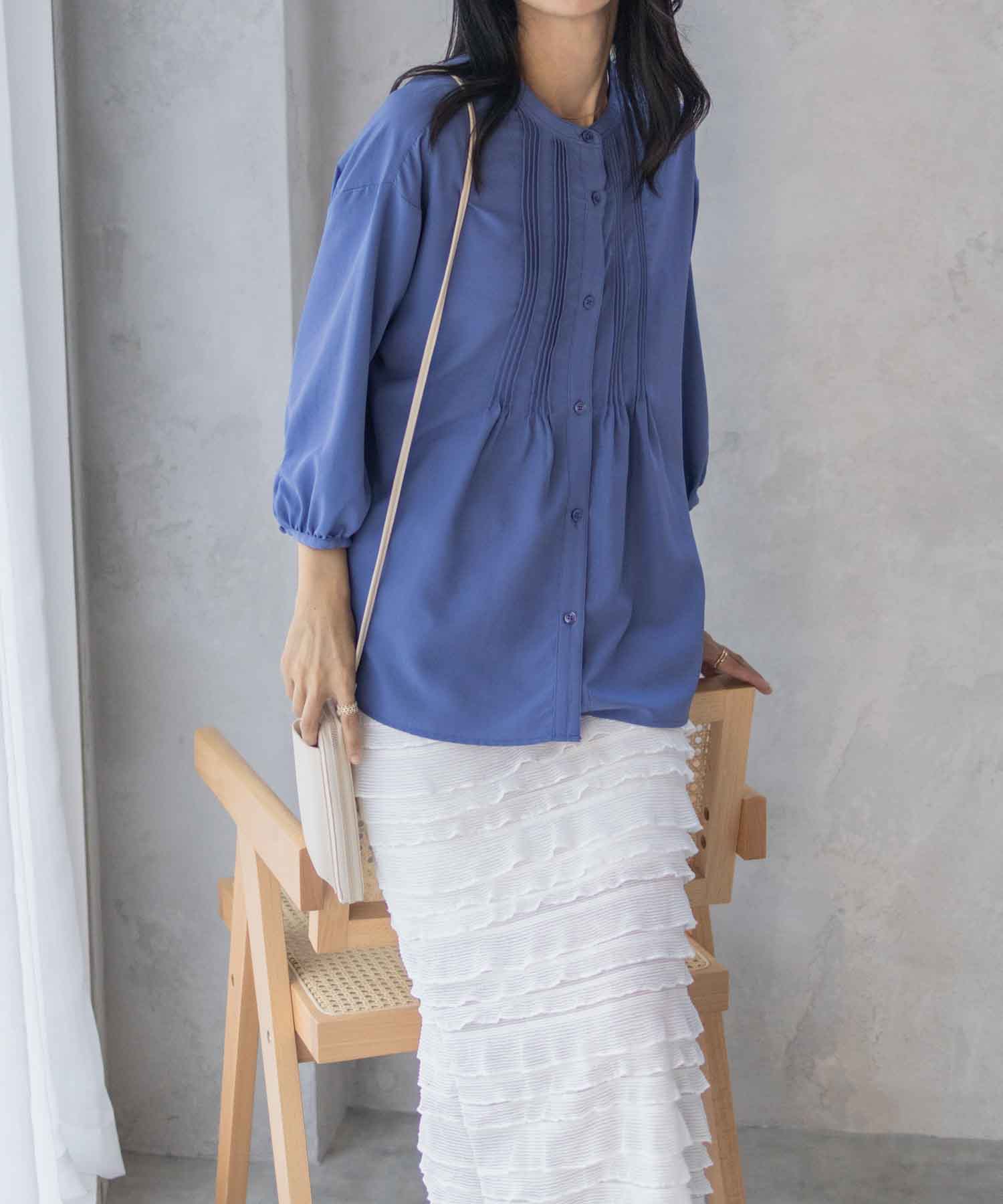 NAVY ブラウス レディース 半袖 5分袖 7分袖 バンドカラー ドロップ