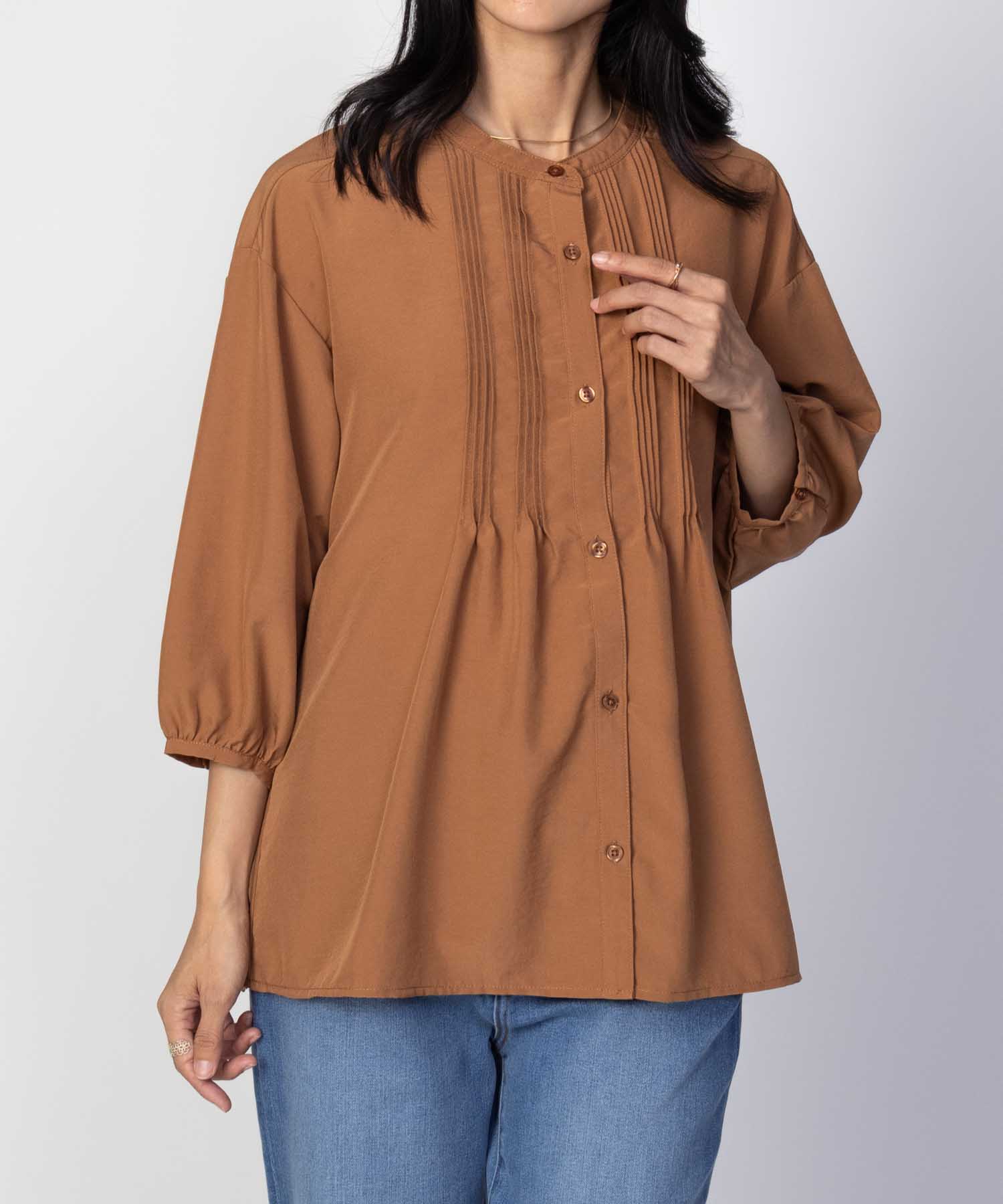 NAVY ブラウス レディース 半袖 5分袖 7分袖 バンドカラー ドロップ