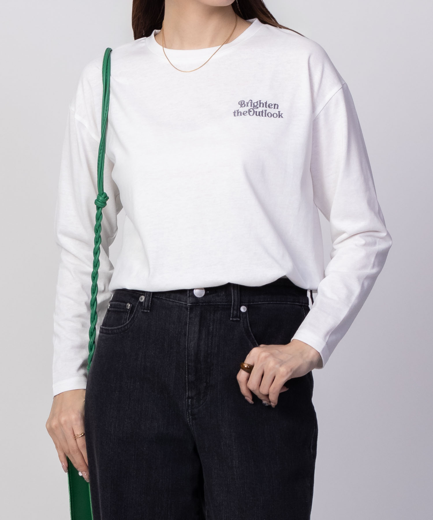 NAVY Tシャツ レディース 長袖 綿混 ロンT サイドスリット 前後差丈