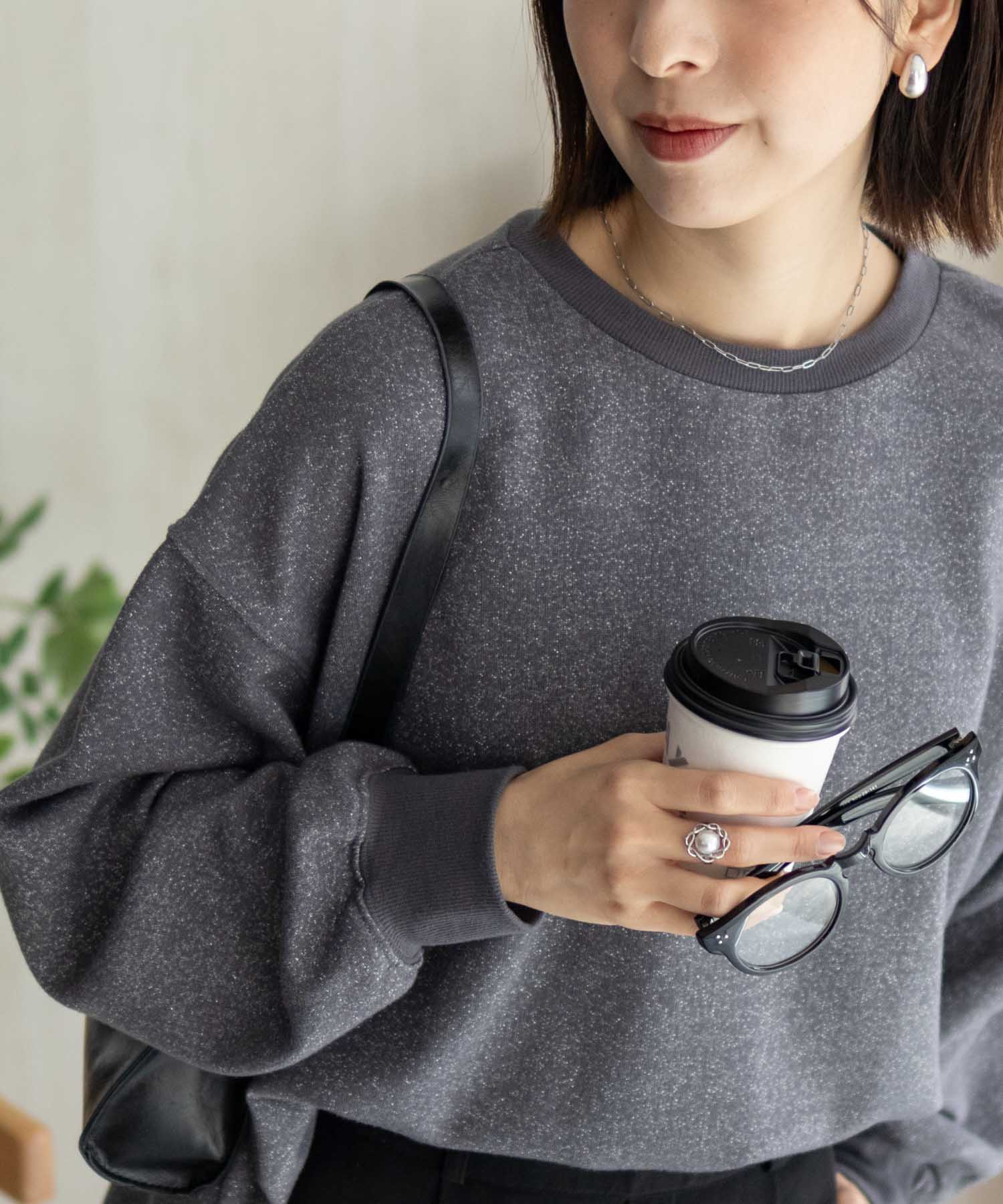 NAVY 裏毛 トレーナー レディース ストレッチ ラメ ボリューム袖 プル