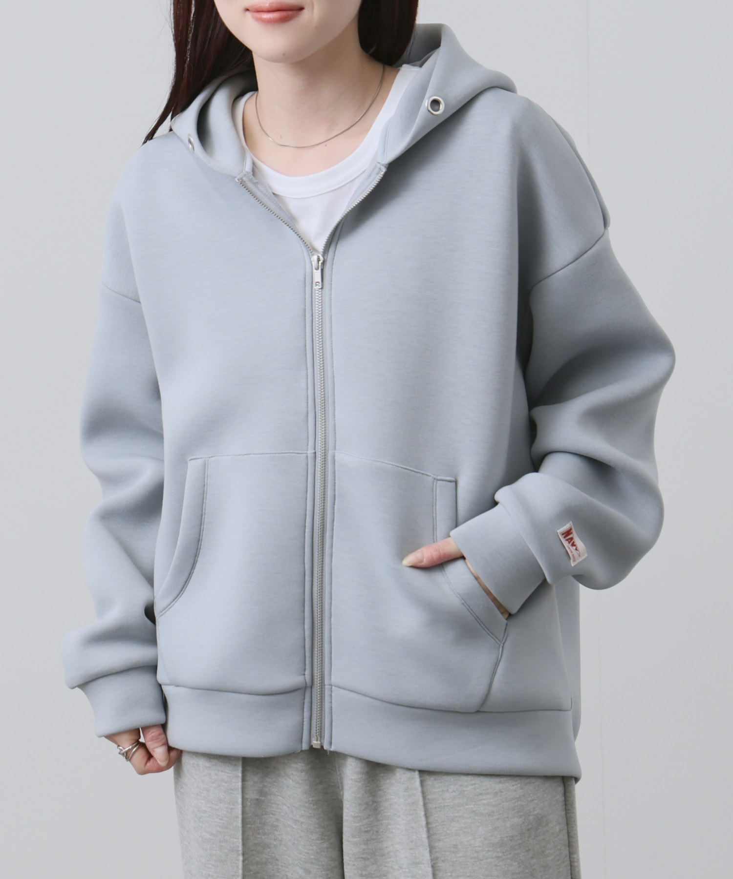 NAVY パーカー レディース フーディ カンガルーポケット ワンポイント 