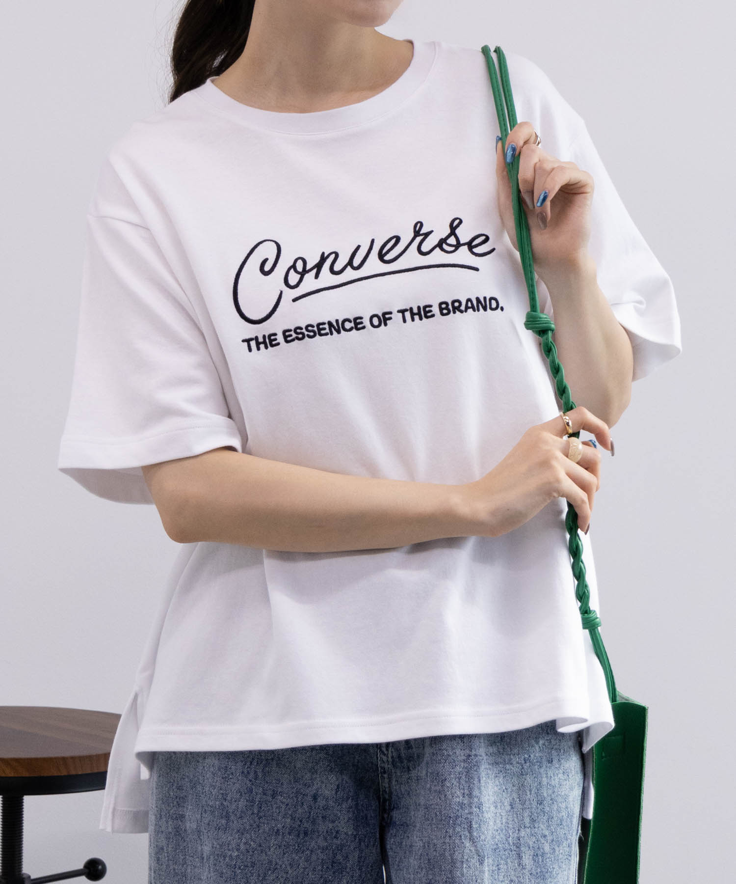 CONVERSE コンバース Tシャツ レディース ポンチ素材 半袖 クルーネック トップス ネコポス対応｜machouse｜02